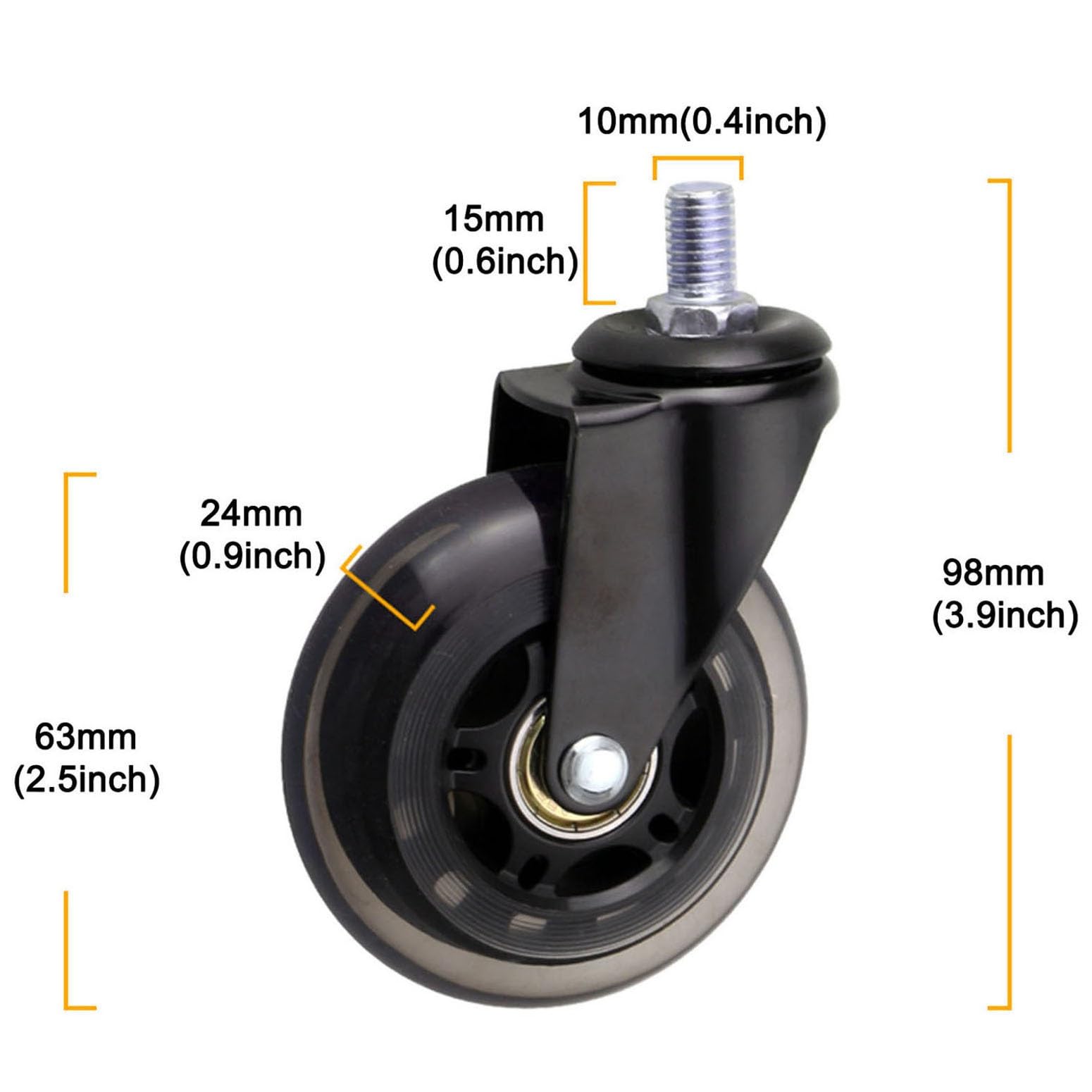 Bürostuhl Rollen 5er-Set/6er-Set, Leises Gleiten Bürostuhl Rollen mit Gewinde 2,5/3 Zol, Kratzerfrei & Leises Gleiten (Size : 6PCS-2.5in)
