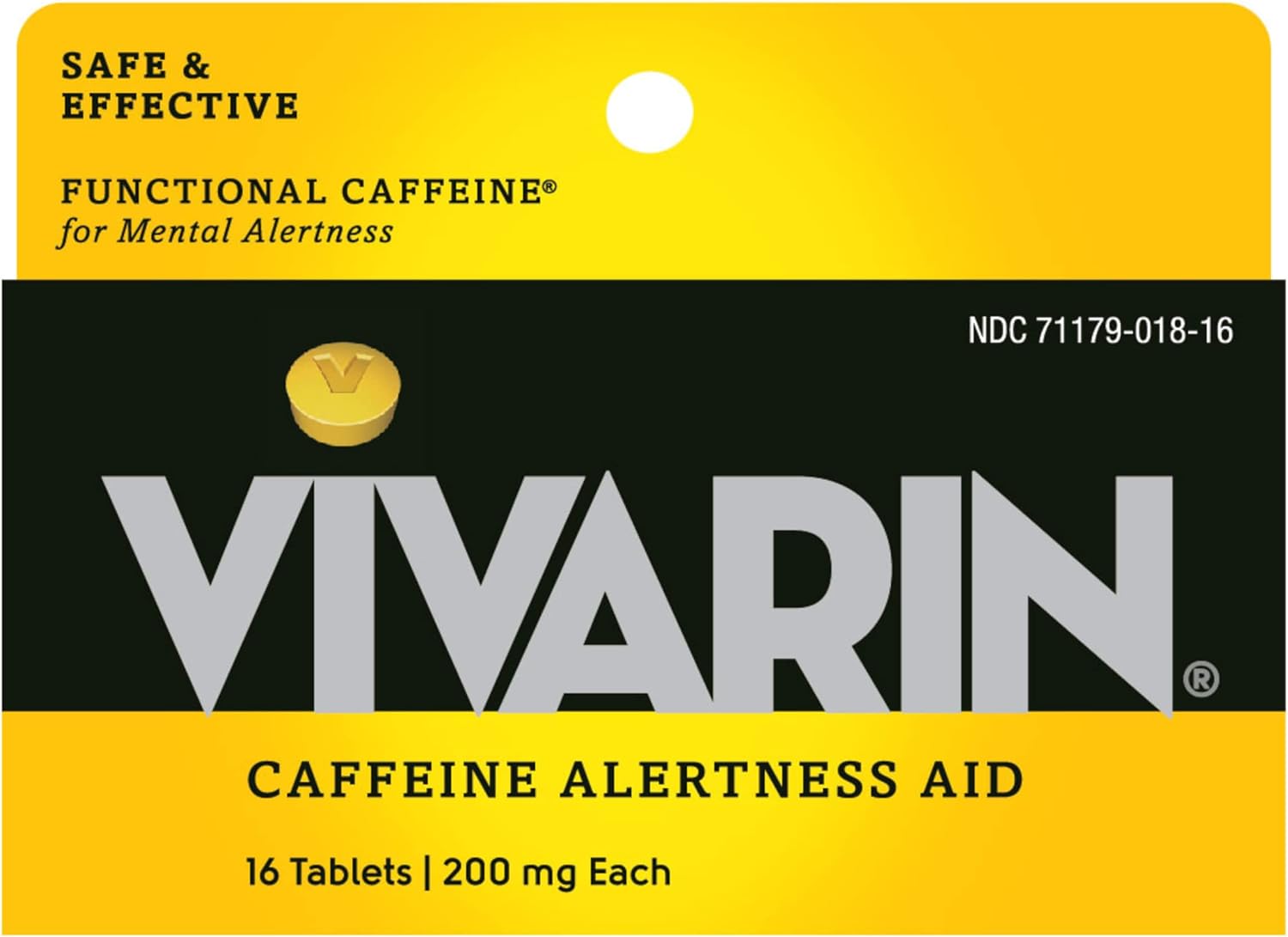 Vivarin, Caffeine Pills, 200mg Caffeine per Dose, Safely and Effectively Helps You Stay Awake, No Sugar, Calories or Hidden Ingredients, Energy Supplement, 16 Tablets
