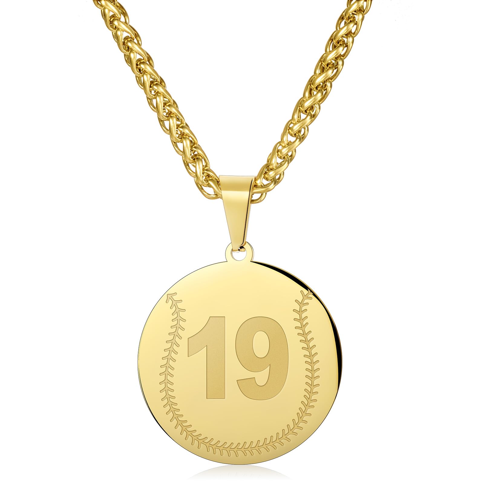 AMITER Baseball Necklace with Number, Personalized 0-99 Jersey Number Baseball/Softball Pendant Necklace for Men & Women - 14K Gold Painted