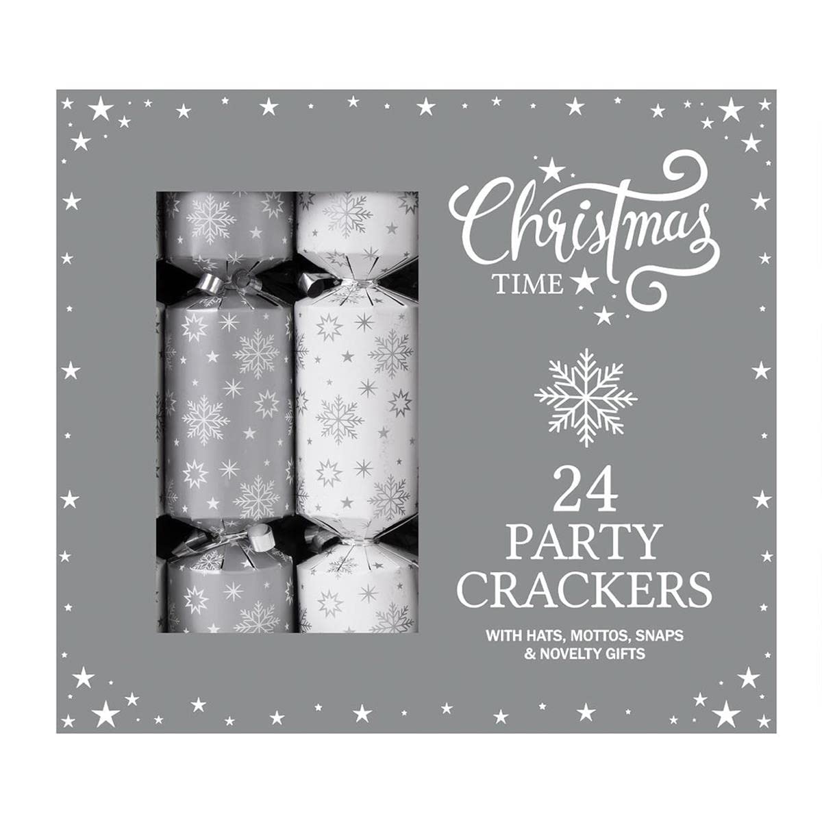 Yöl Silver Set Of 24 Family Christmas Crackers White & Party Box Catering Xmas Party