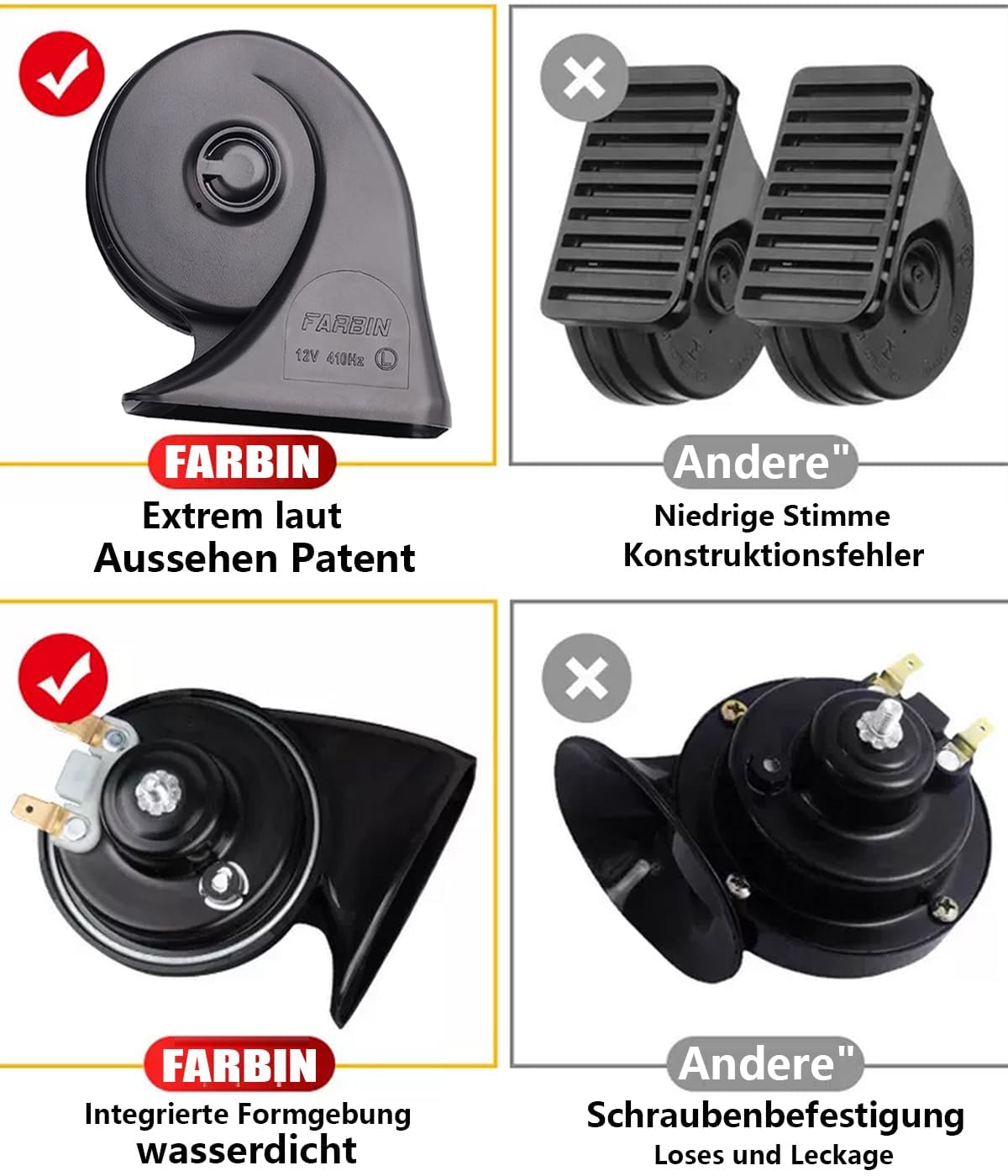 FARBIN Kit de cuerno de coche con botón, impermeable, 12 V, cuerno de caracol eléctrico, cuerno de aire, cuerno de camión, cuerno universal para coche, moto, camión, barco (bocina boutique con arnés