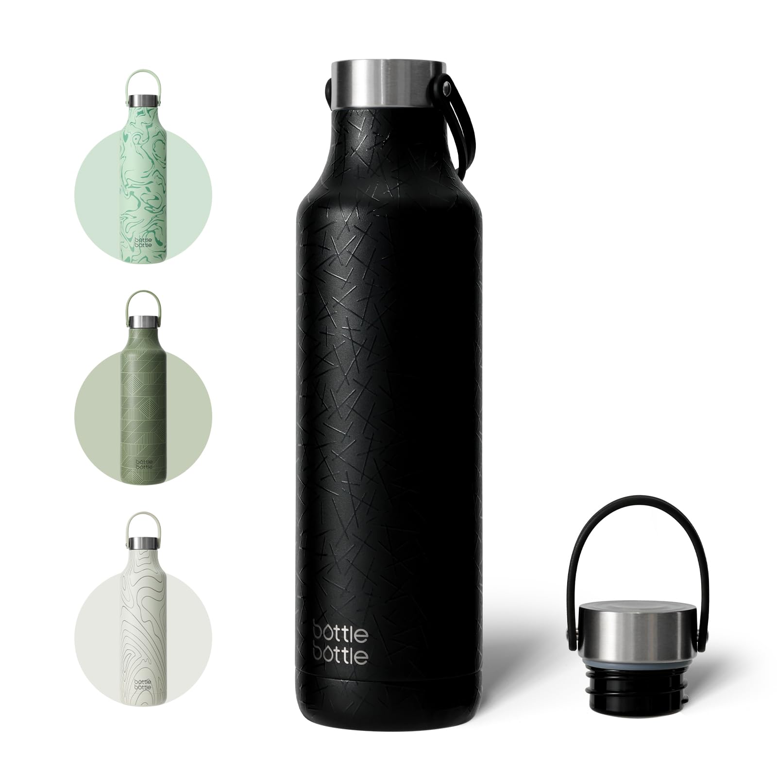 bottlebottle Isolierflasche 600ml – Edelstahl Trinkflasche mit Kuhmuster, BPA-frei, Auslaufsicher, Doppelwandig für Kohlensäurehaltige Getränke, Thermoflasche für Schule, Büro, Outdoor (Schwarz)