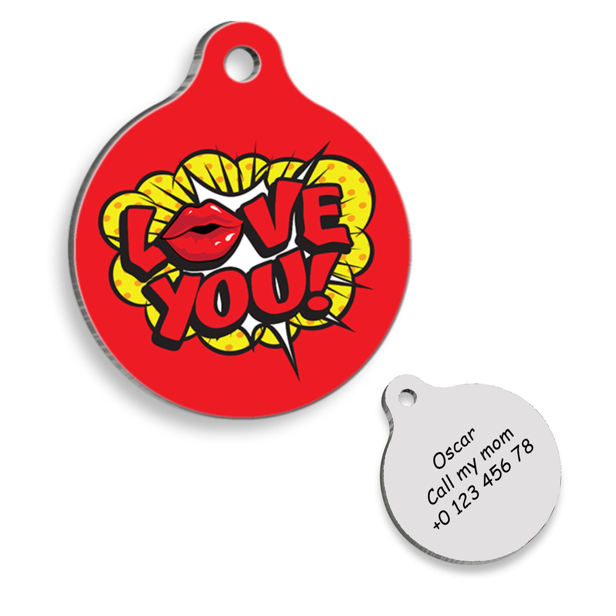 Love You Red Bomb Personalized Dog Tag - Custom Name Tag - ID Tag for Dog & Cat - Customized Pet Tags - Dog & Cat Name id Tag - Dog Name Tag - Engraved Dog Tag