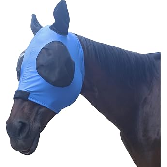 Leberna Fliegenmaske f r Pferde Netzstoff mit Ohren weiches Lycra-Mesh-Maske UV-Schutz mit Ohren Blau