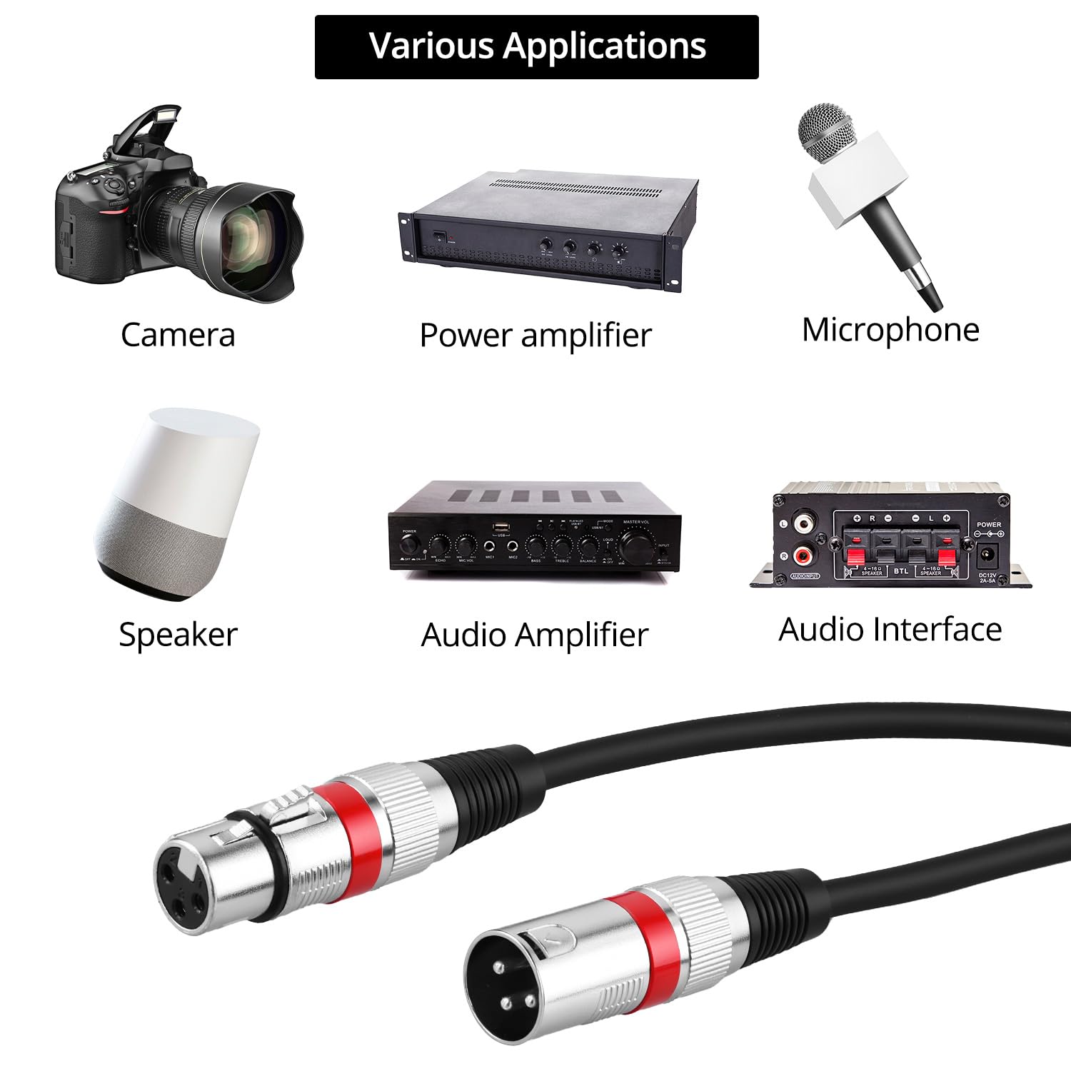 QWORK® 5 Pièces Câbles XLR 5M, Câble Microphone XLR 3 Broches Mâle vers Femelle, Câble XLR sans Interférence, pour Microphone, Haut-parleurs, Mixeur Audio