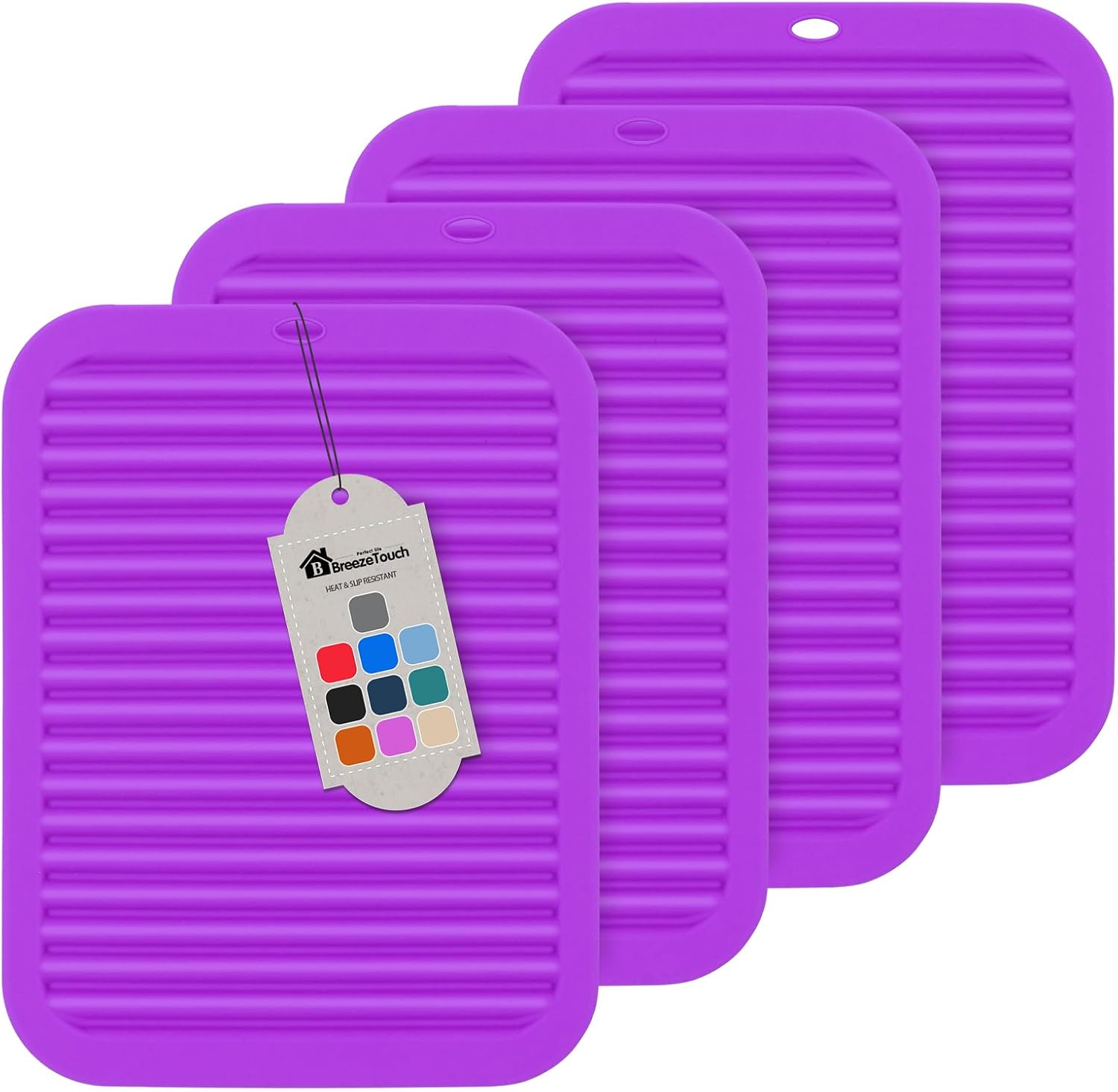 Breeze Touch Silicone Trivet Mats for Hot Dishes, 4 Pack