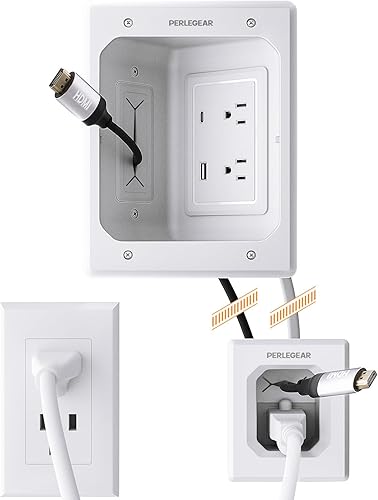 Miniatura 8 de Perlegear Ocultador de cable para TV de montaje en pared con salidas de CA, puertos USB-A y USB-C, kit de gestión de cables en pared, incluye