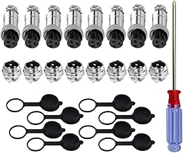QitinDasen 8 Set GX12 3-Pin Aviation Connector, 5A Plug, 12mm Male Female Metal Connector, with Rubber Protective Cap and Phillips Screwdriver
