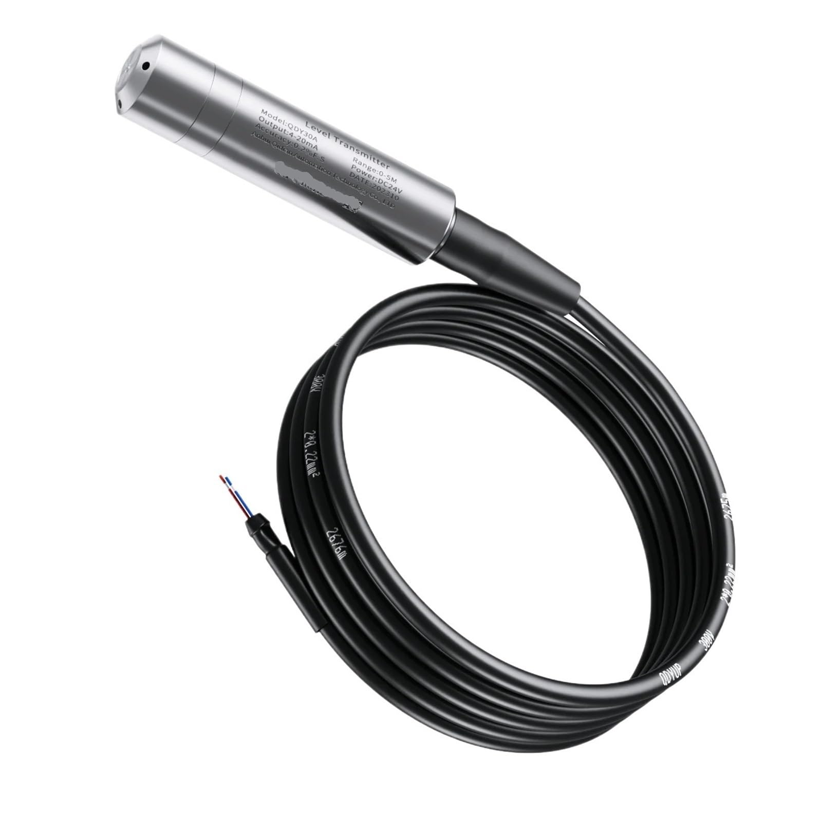 PEQYUACTE Level Measurement Water Depth Meter 5M-20M Water Level Gauge 4 20mA Submersible Liquid Level Sensor Level Transmitter(Rs485 Output)