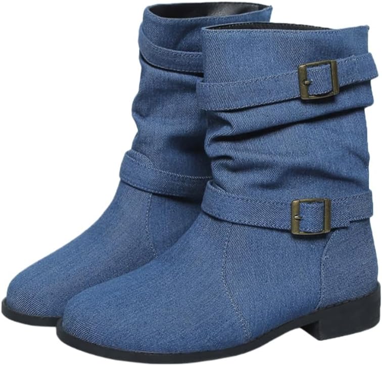 Large-size fashionable solid-color women's ankle boots with belt buckle design. Simple and casual style. Versatile. Suitable for both work and outdoor activities. Daily wear.