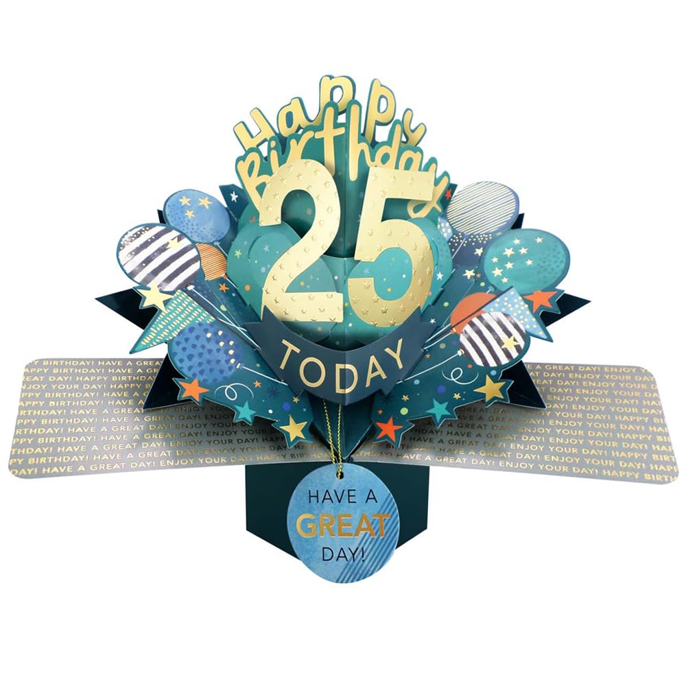 25 Today Happy 25th Birthday Pop-Up Greeting Card Love Kate's Pop Up Cards Him Design POP237MC25 โ image 1
