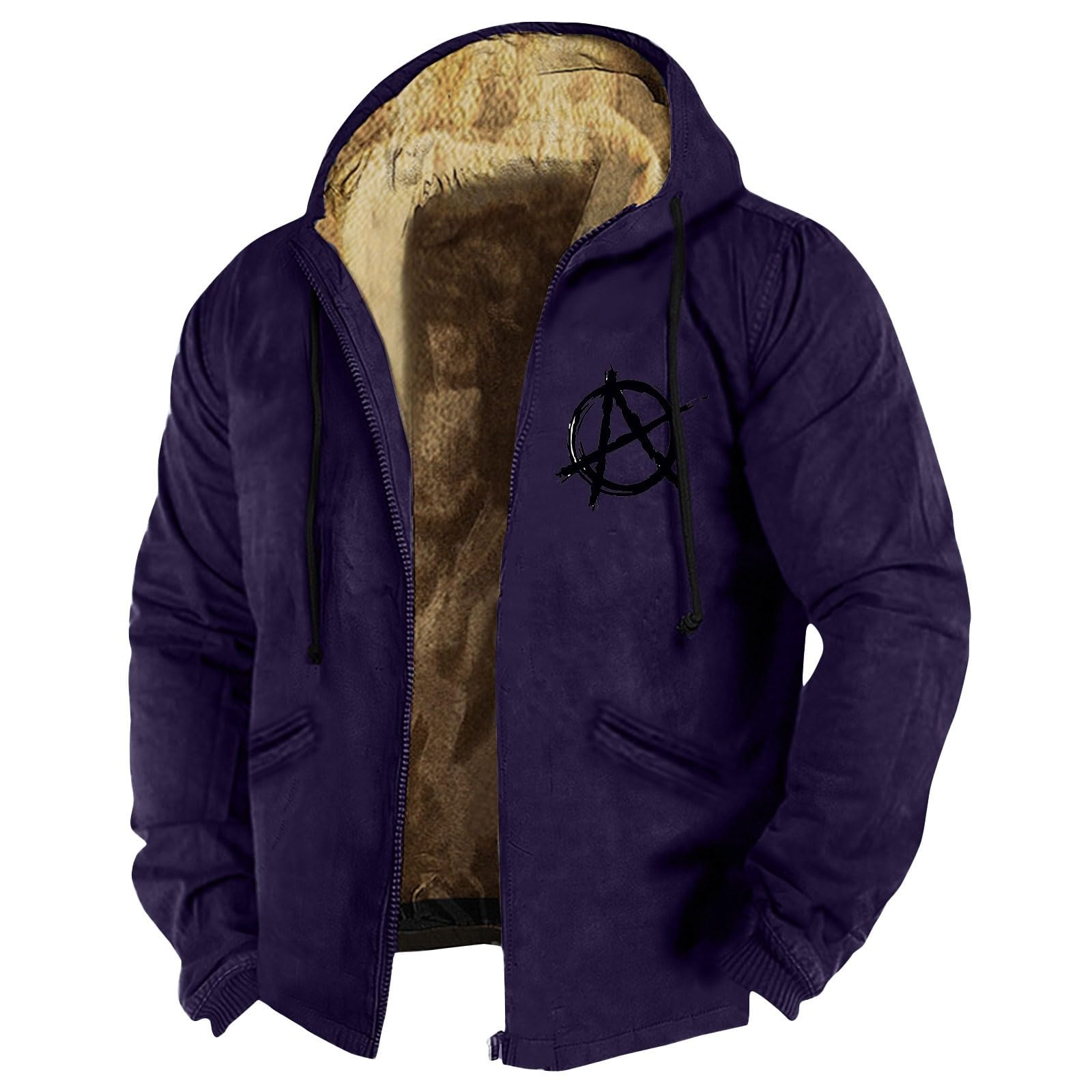 KONG JIMFAN Fleecejacke Herren,Dicke Kapuzenshirt Winterjacken Warme Winterjacke Herren Reißverschluss Übergangsjacke Wih Pocket Jacke Print Sweatjacke Mit Kaputze Winddicht Fahrradjacke Herren