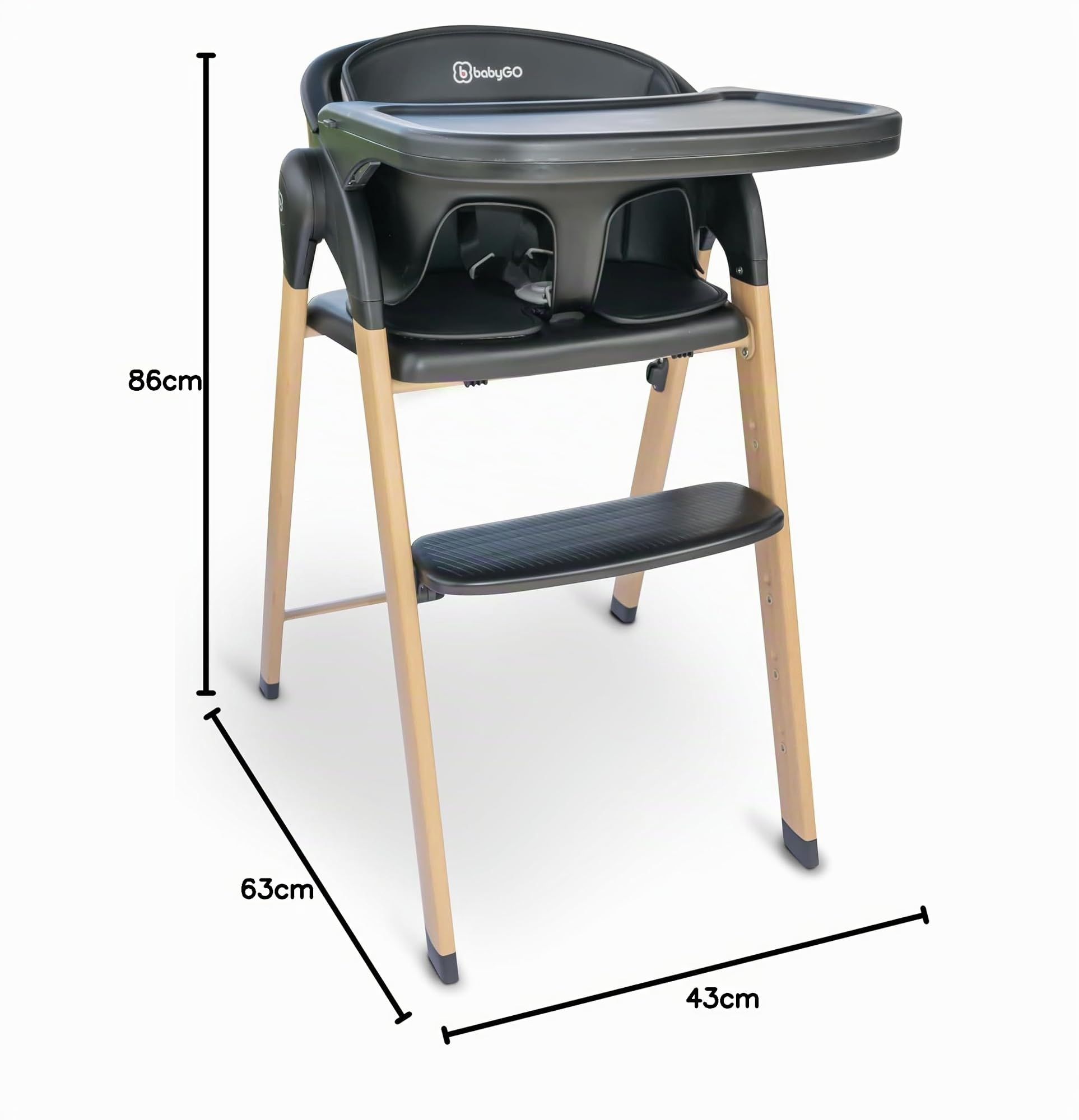 babyGO Levels Mitwachsender Hochstuhl - Perfekt für Babys bis Schulkind - Kinderhochstuhl/Babystuhl ab 6 Monaten mit hochwertigem Design - Schwarz