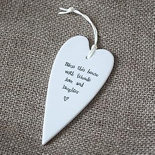 East of India NEW 2035 White Porcelain Hanging Heart Bless This House