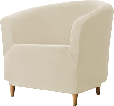 Club Chair Slipcover, 1-Piece Tub Chair Covers Velvet Barrel Chair Cover Furniture Protector for Living Room Beige