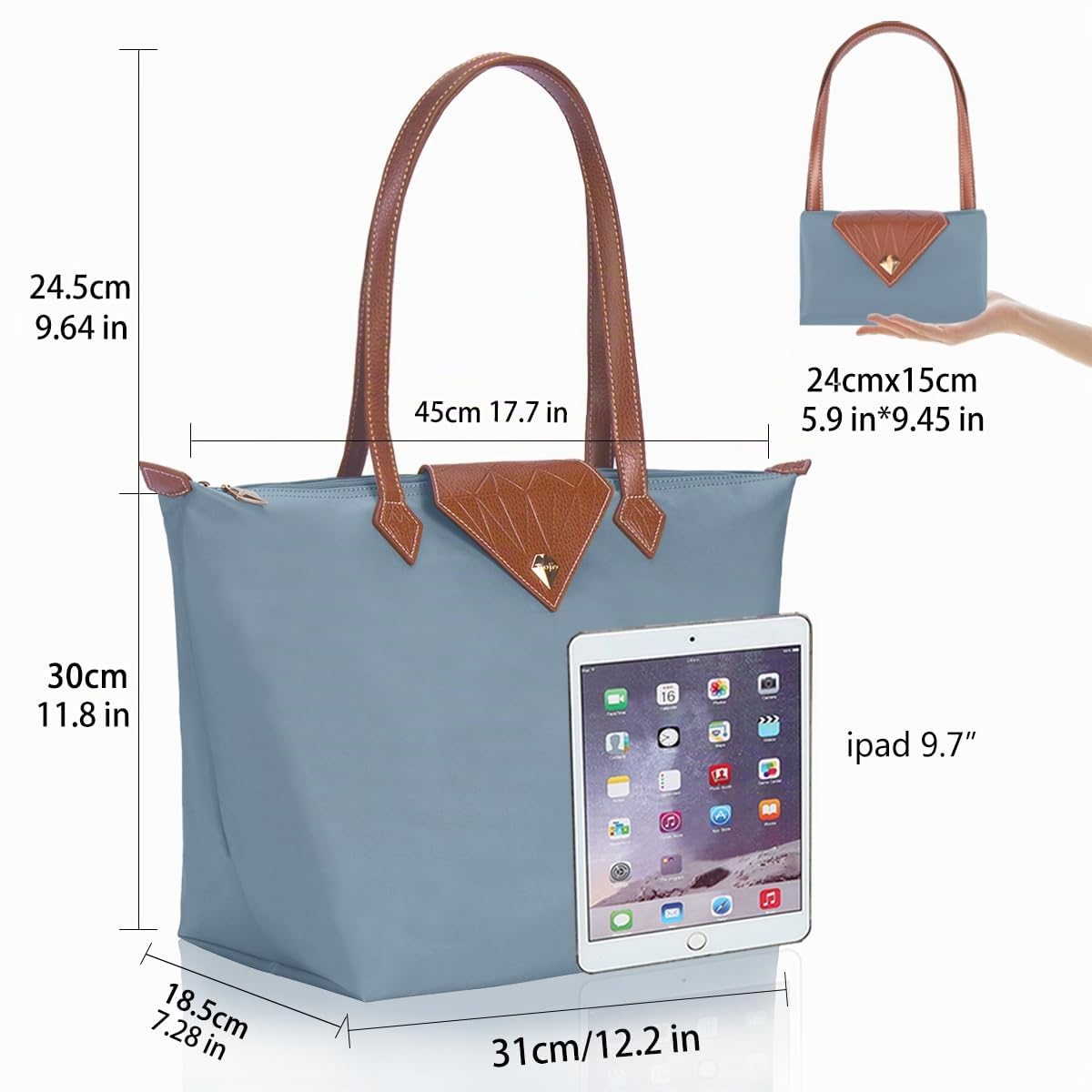 Bolsa de mano para mujer, elegante bolso de hombro de nailon impermeable y plegable, de viaje, para playa, trabajo o compras, tamaño grande