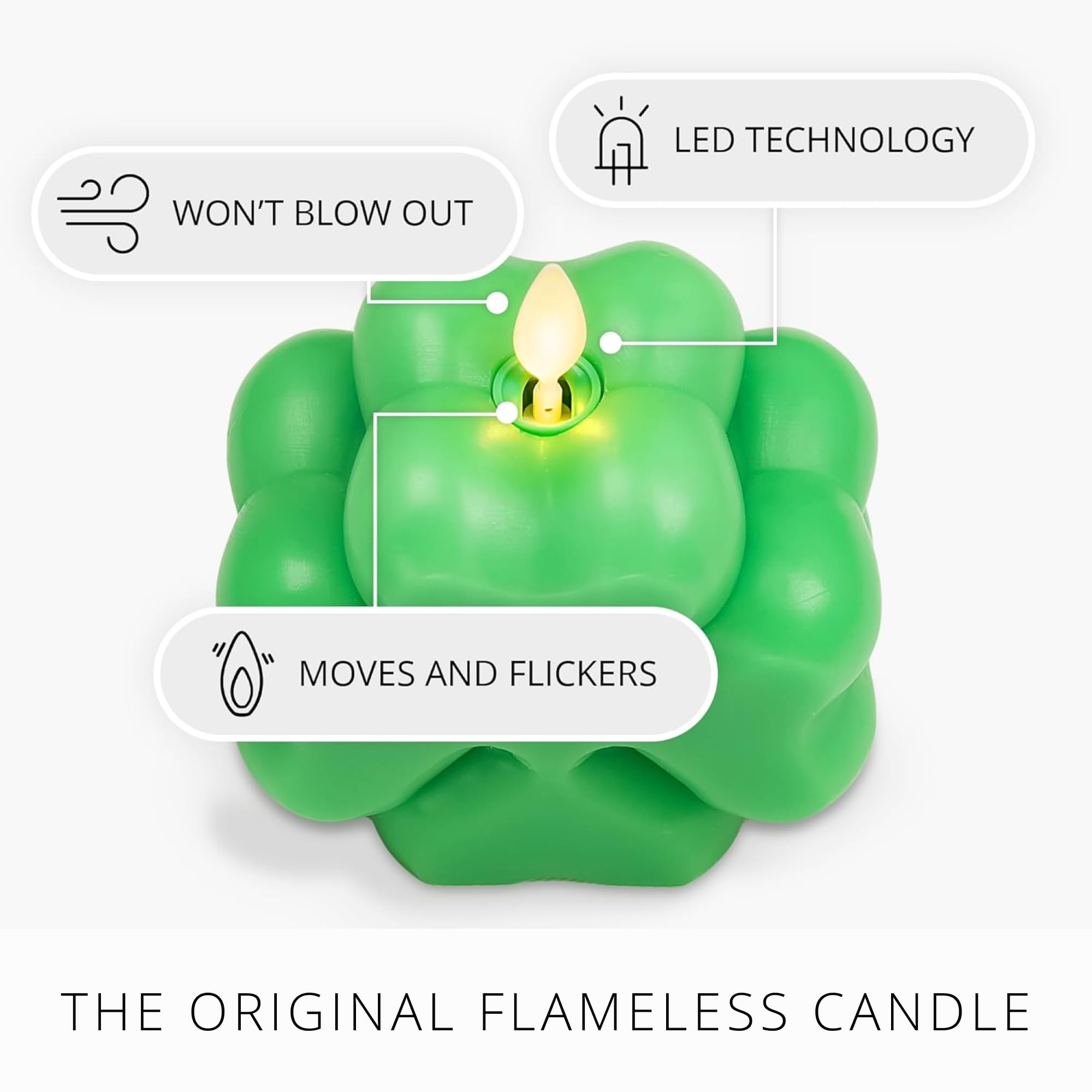 Luminara Candela senza fiamma classica verde trifoglio LED in movimento candela liscia non profumata vera cera (9,9 x 10,9 cm)