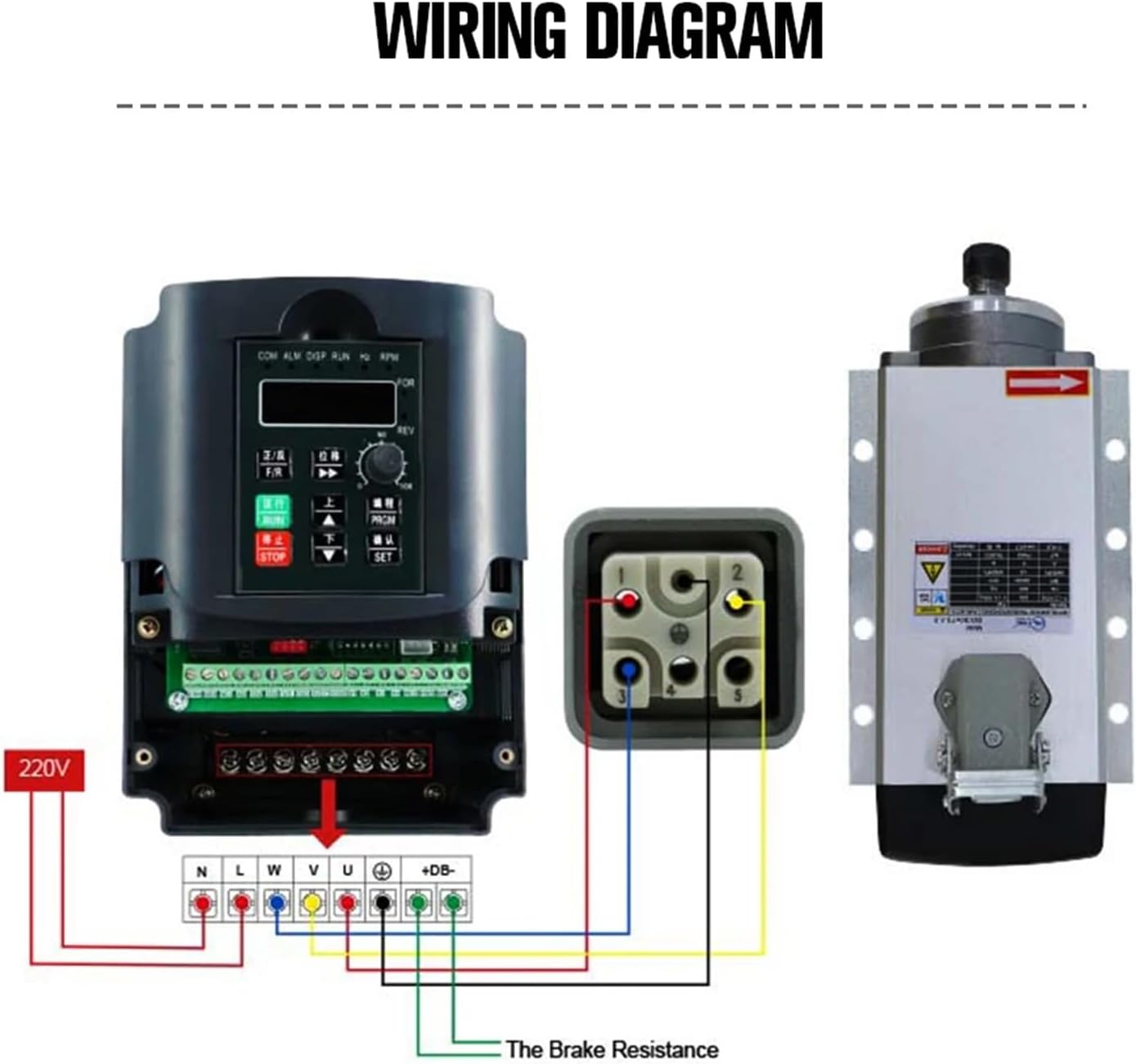 2.2kw 1.5kw 24000rpm Air Cooled Motor + YL VFD Inverter +1 Set ER20 or ER11 Collet for Milling Machine(Junction Box YL VFD,2.2KW 220V)