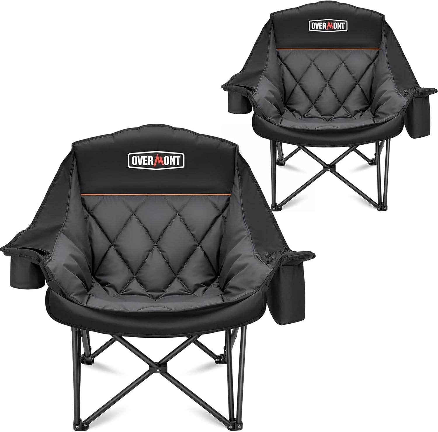 Overmont XL Camping Chair – 400lbs Heavy-Duty Folding Seat with Cup Holder & Cooling Bag (2-Pack)