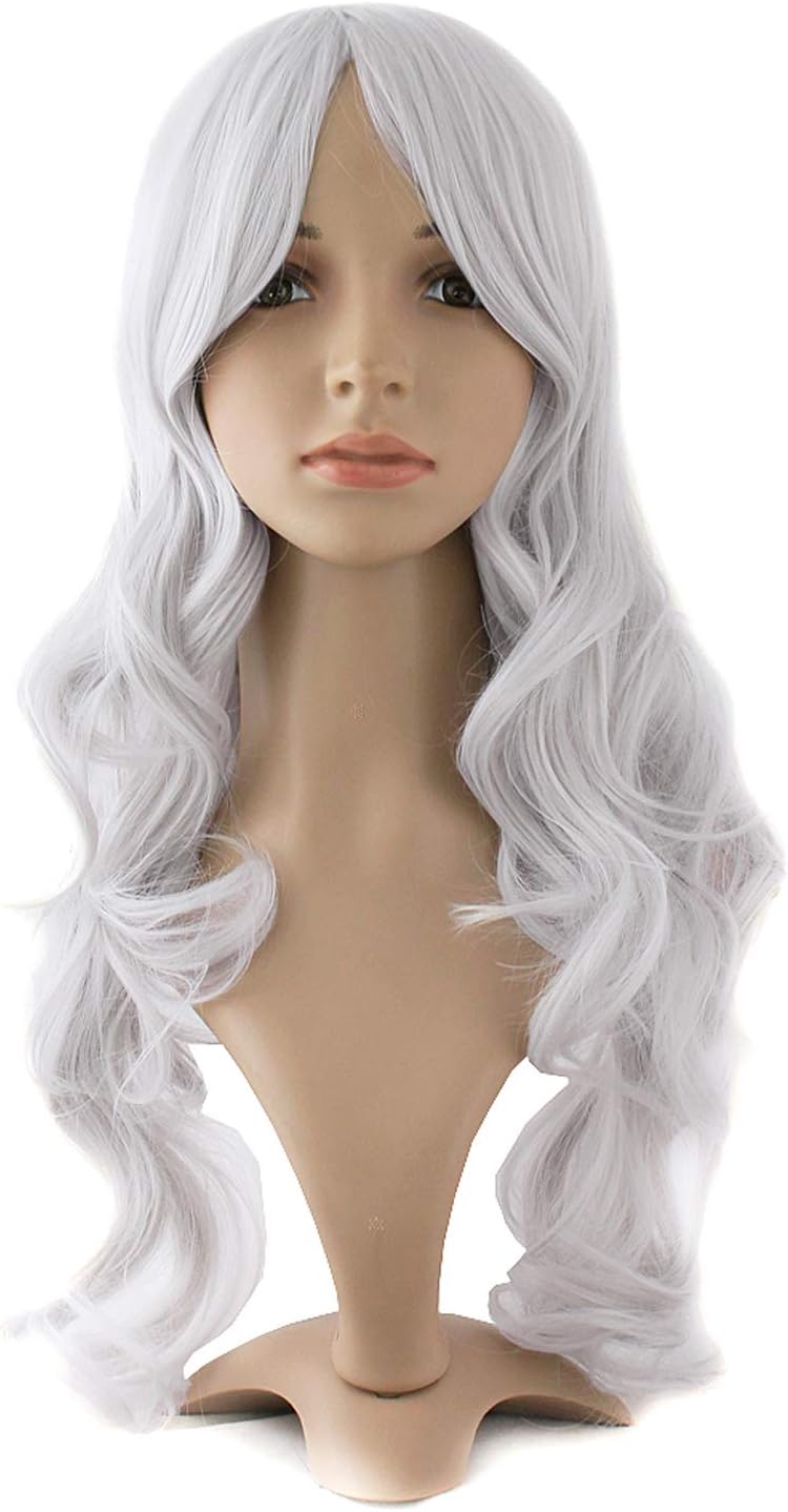MapofBeauty Charming Synthetic Fiber Long Wavy Hair Wig Women's Party Full Wigs (Silver Grey), 51-53 cm