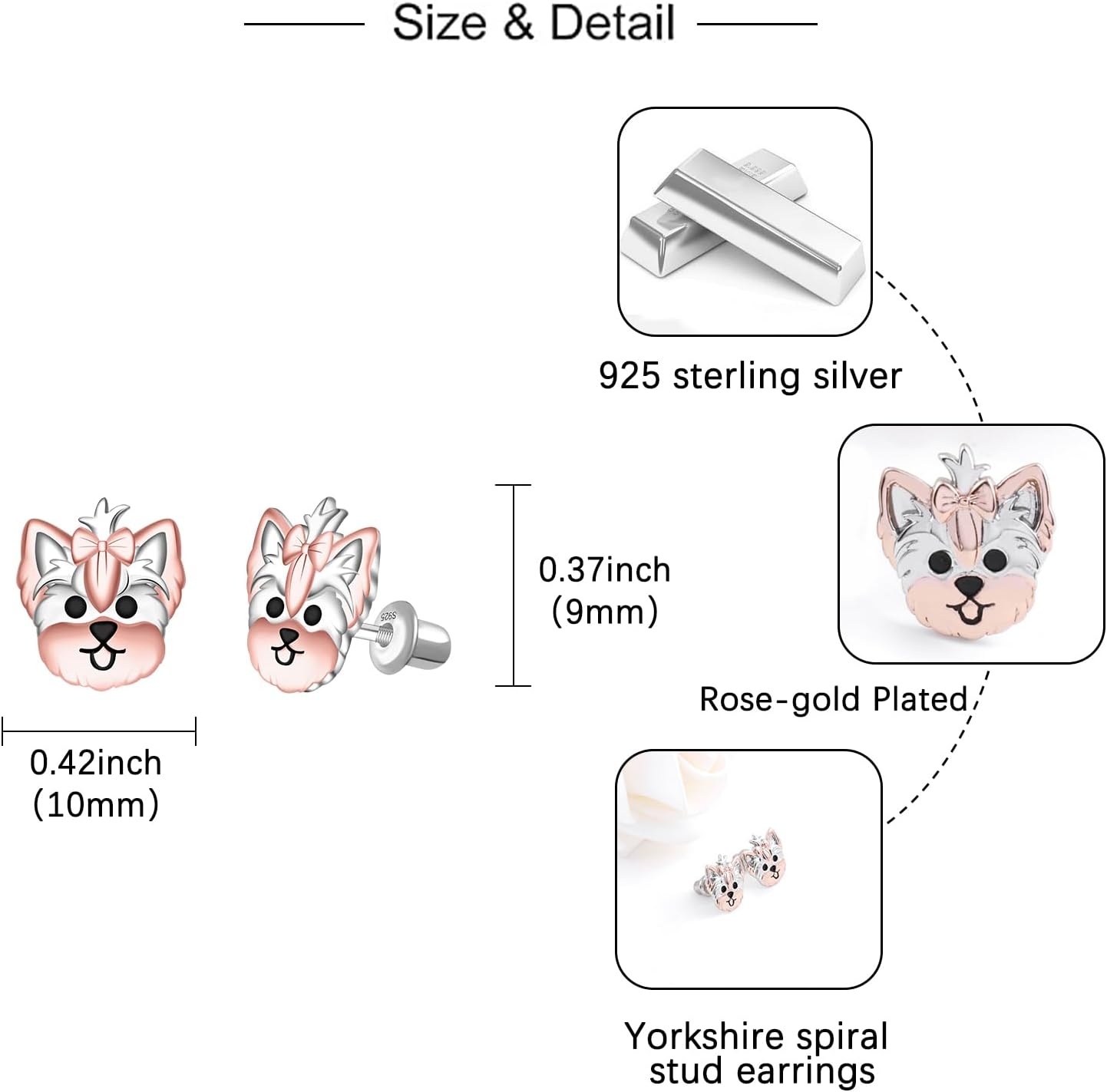 Christmas Yorkie Screw Back Earrings - 925 Sterling Silver Yorkshire Screw Earring Yorkshire Terrier Earring Puppy Cute Dog Jewelry Gifts Hypoallergenic for Women Dog Lover - Image 6