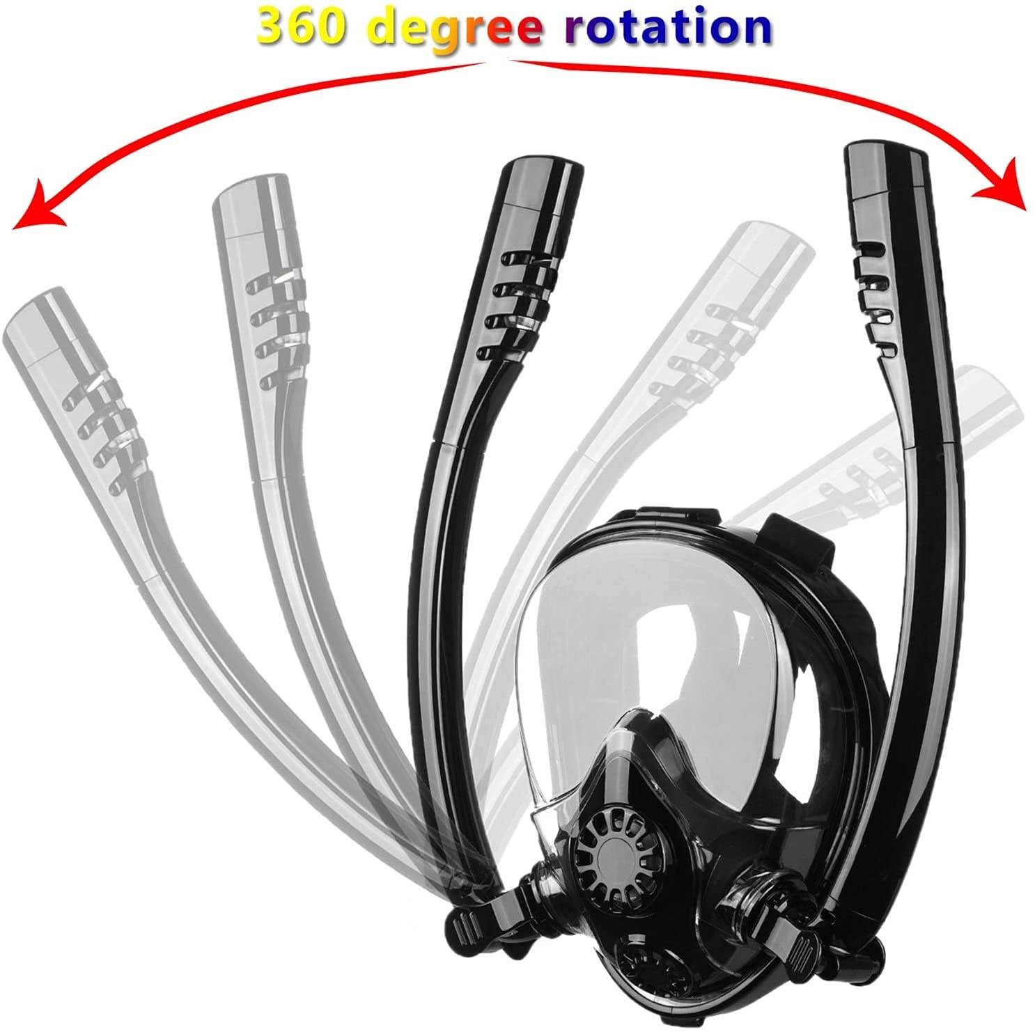 MRKU Gafas de Buceo con Tubo de respiración, antivaho, de Cara Completa, con Doble Tubo, visión panorámica de 180°, antivaho y Soporte para cámara para Adultos y Adolescentes