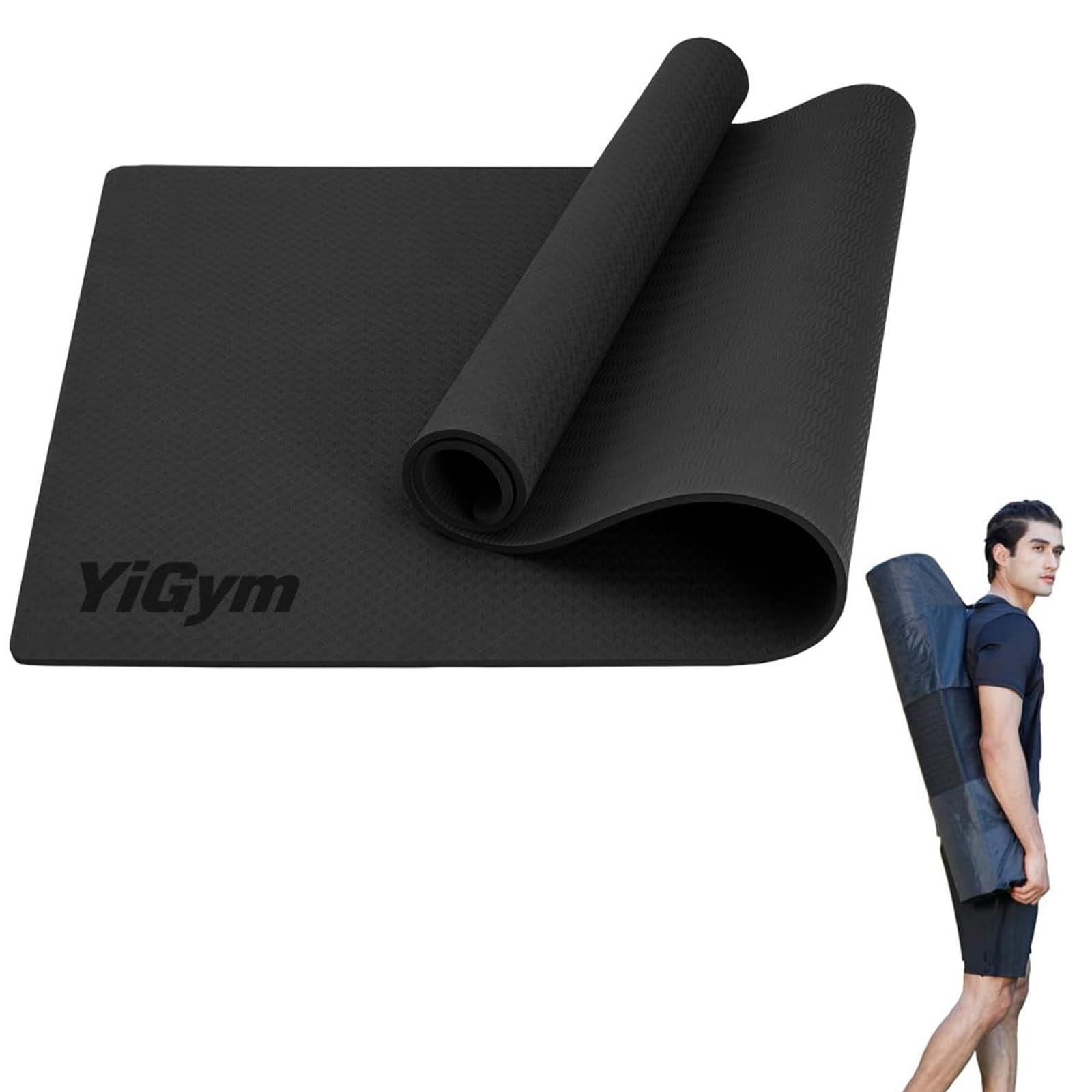 Tapis de yoga antidérapant - 195 x 90 cm - TPE - 10 mm d'épaisseur - Tapis de sport XL avec sangle de transport + sac pour Pilates, yoga, entraînement