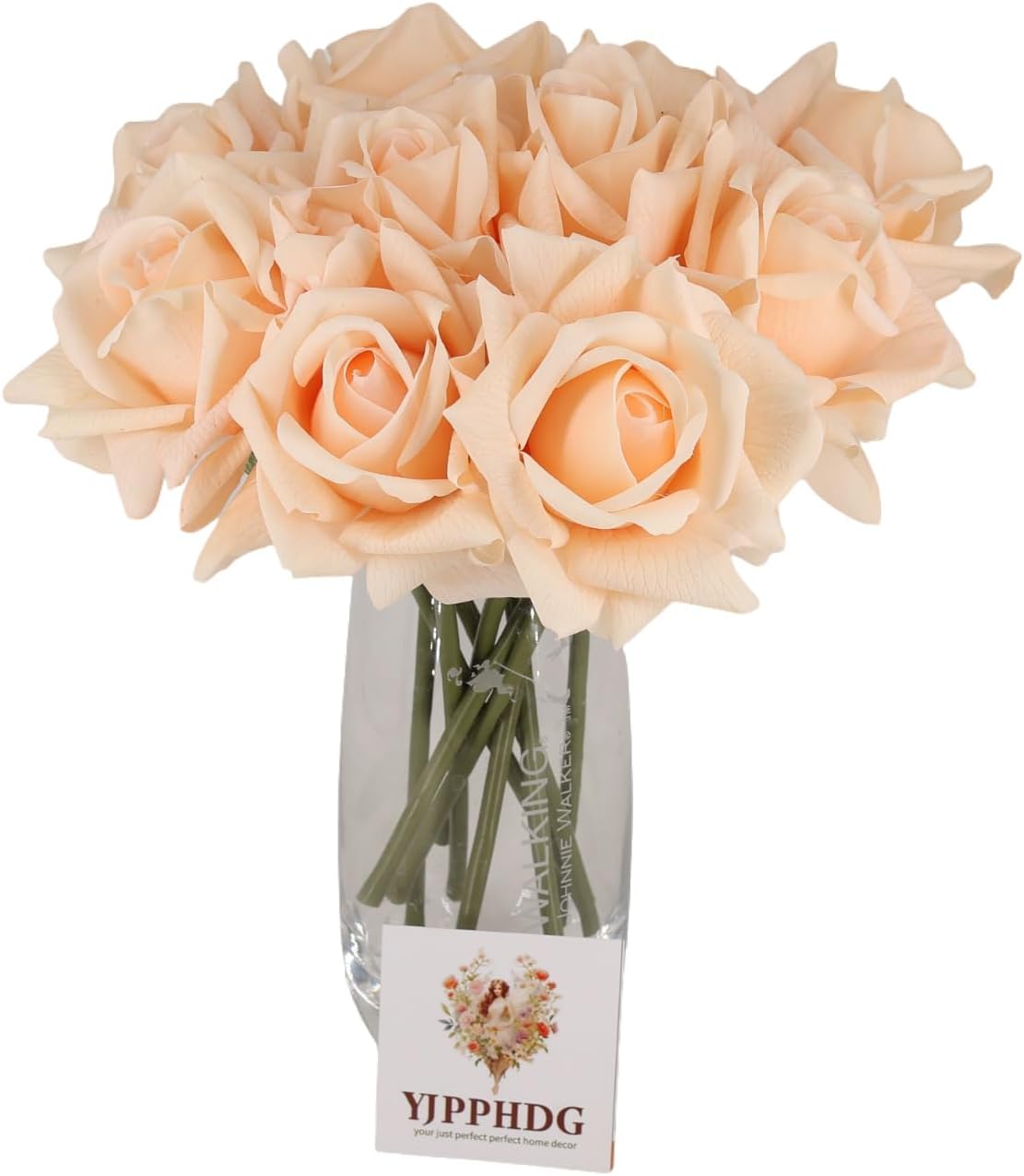 Cream Roses 10pcs Fake Roses -Realistic Wedding Flowers- Perfect Home Decor Bouquet for Party Home Office Christmas Decor - Champagne Roses - Image 9