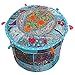 DK Homewares Ethnische Runde Hassock Hocker Türkisblau Patchwork Bestickte Baumwolle Möbel Dekorative Osmanische Fußstütze Sitzmöbel | (16x16x13 Zoll / 40 cm) NUR ABDECKEN