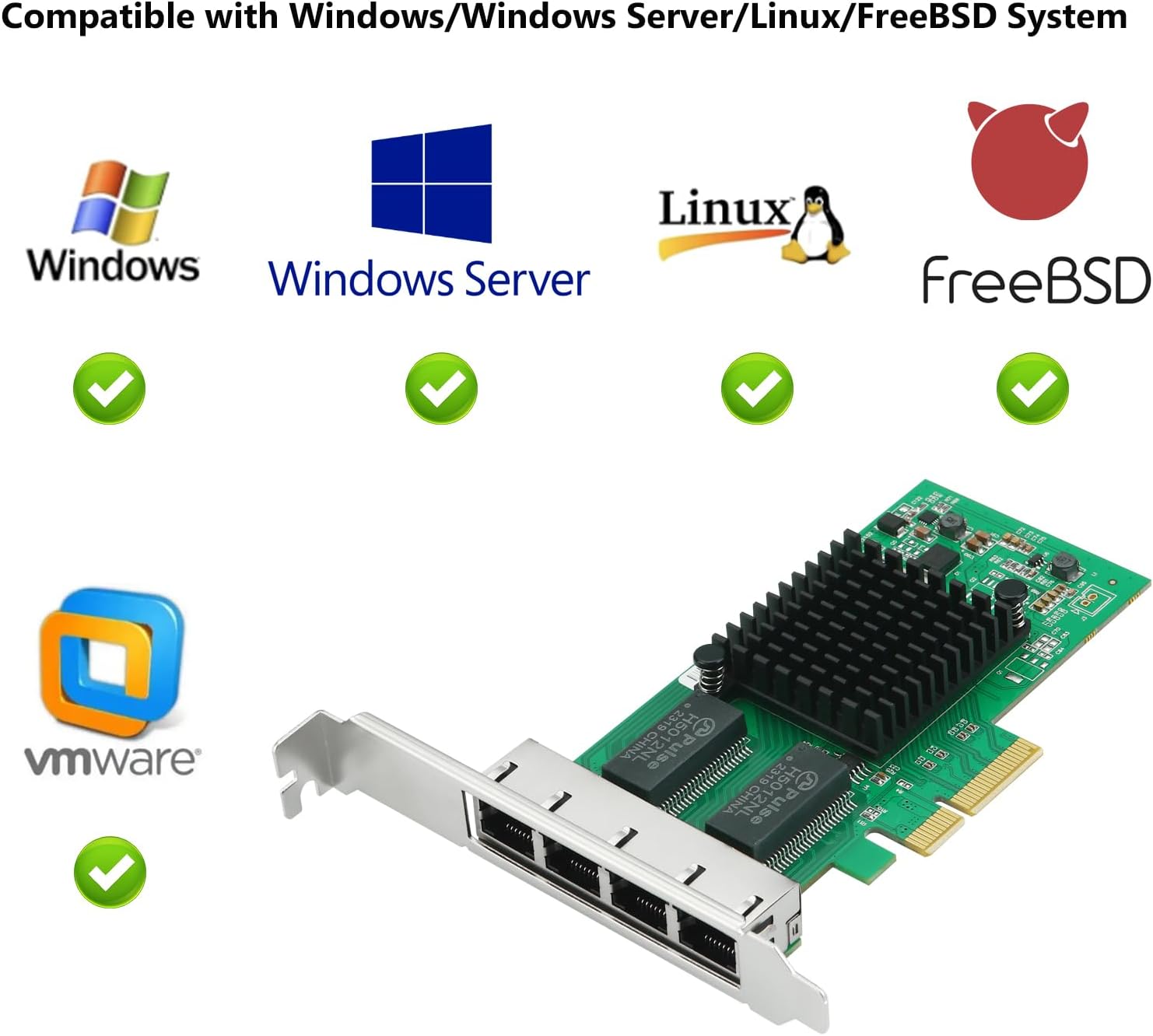 PCIe Network Card, 1Gb Ethernet Network Adapter, PCI Express X4, 10/100/1000Mbps Gigabit Quad RJ45 Ports Adapter Converter, with Intel I350 Chip for Windows/Windows Server/Linux