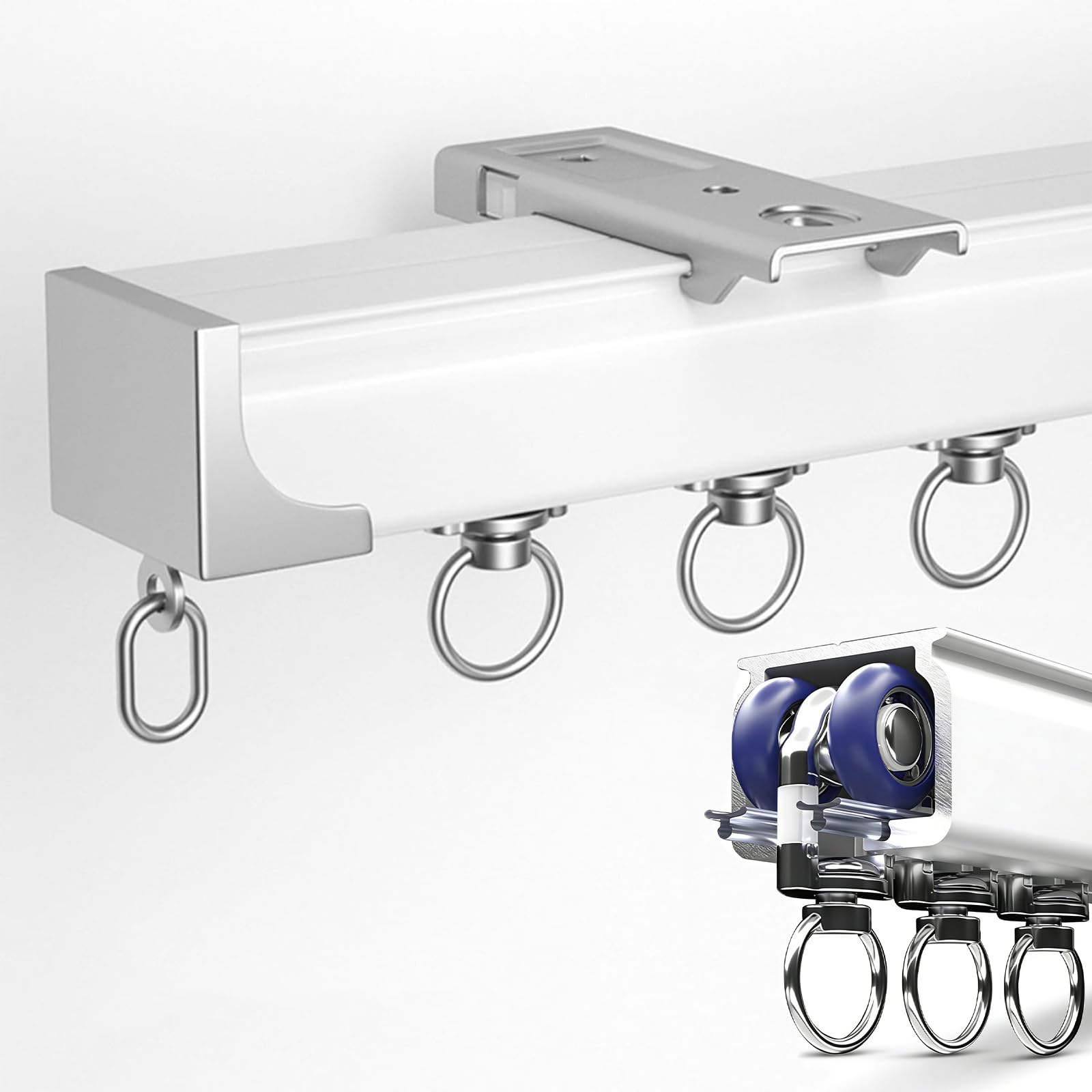 Binario da soffitto in alluminio resistente, con strisce silenziose, spessore 2 mm, per divisorio, facile da installare, 2 m, bianco