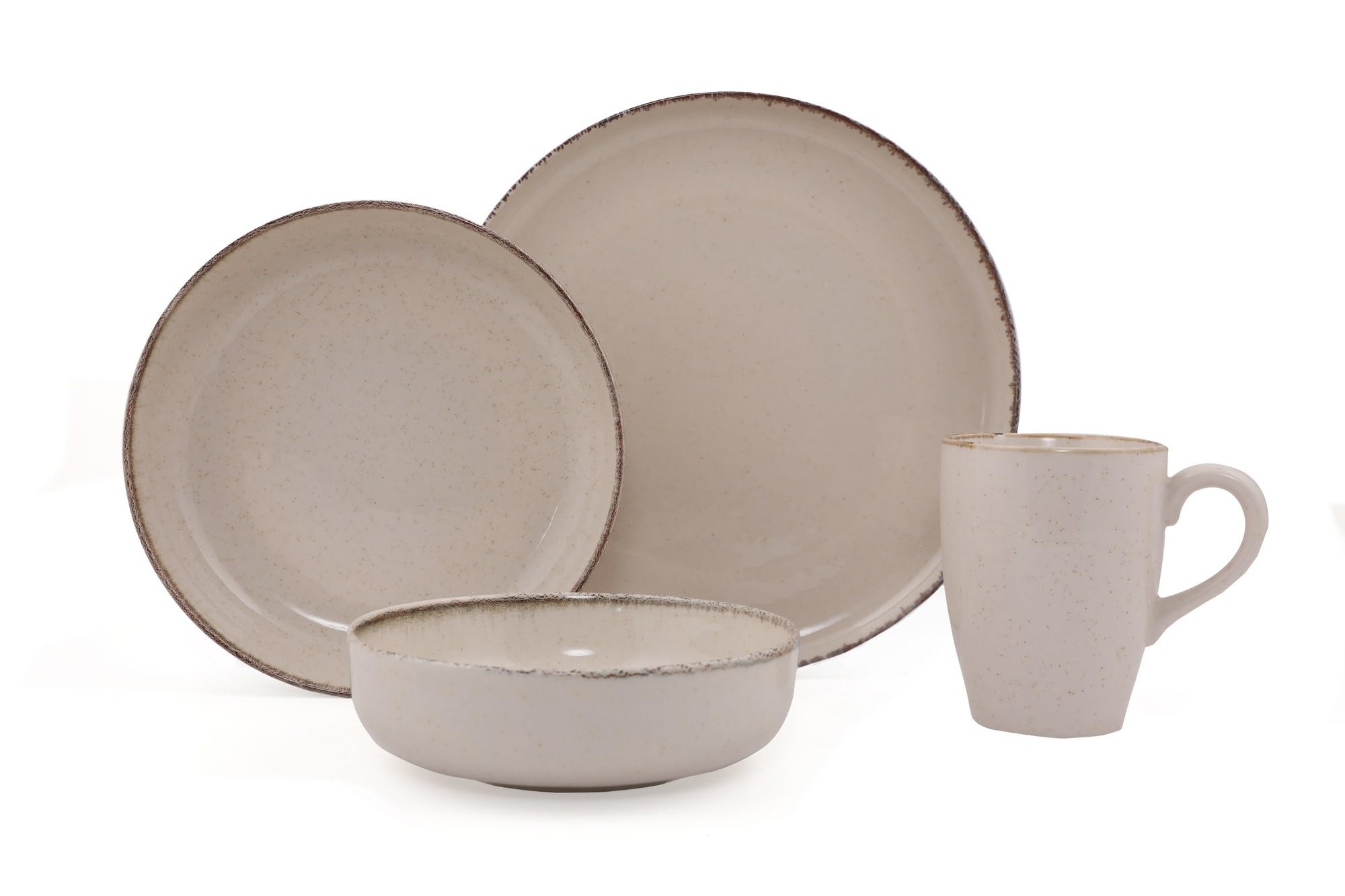 Elegante juego de cena de 16 piezas, 100% porcelana, color crema, incluye 4 platos de servicio (24 cm), platos (20 cm), cuencos (15 cm), tazas | apto para lavavajillas y microondas