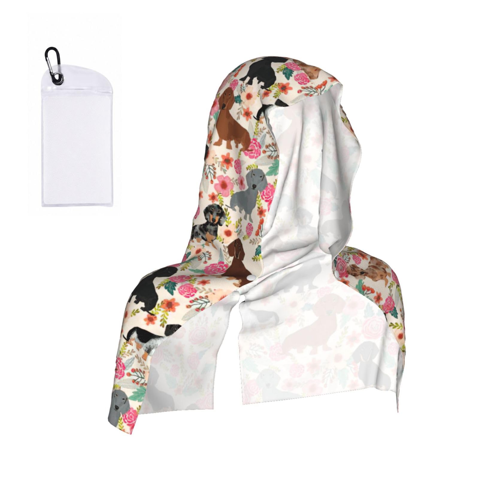 DUWAA Dachshund Print Reusable Hoodie Cooling Neck Wrap, Hot Weather Outdoor Sports Workout Head Towel For Stay Chill