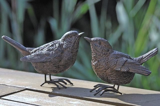 Pair of Detailed Resin Wren Bird Ornaments for Home or Garden