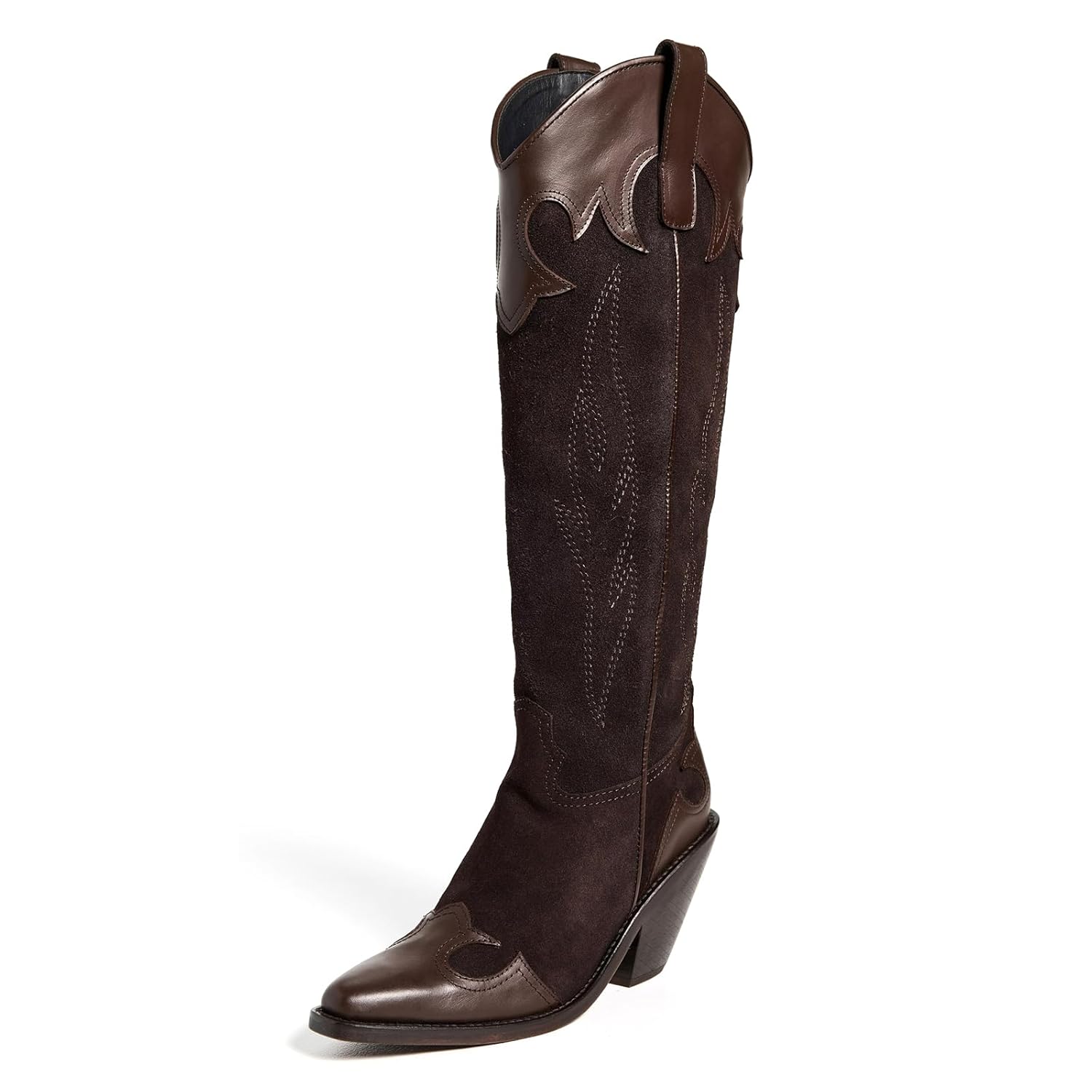 Western Cowboy Boots for Women Knee High Cowgirl Embroidered Boots Pull on Pointed Toe Chunky Heel Fashion Retro
