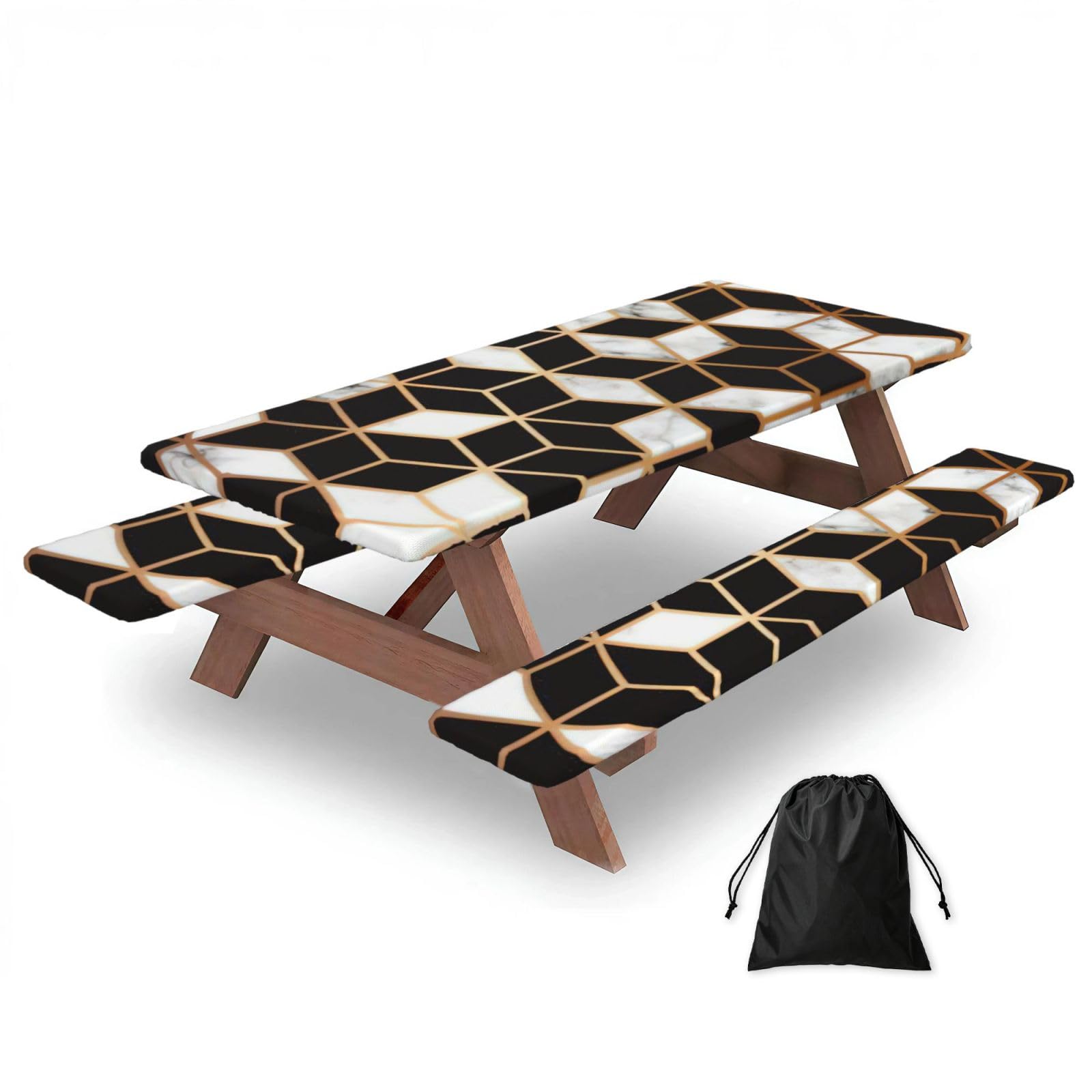 AYYQWE 3d Marble Pattern Print Picnic Table Bench Cover Outdoor Garden Party Decor Daily Accessory Gift