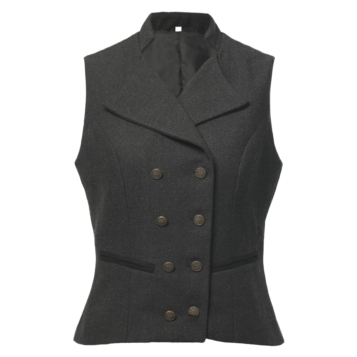 CAMDOM Gilet da donna vintage anni '50, in tweed, slim fit, con scollo a V, doppiopetto, con tasche, senza maniche, giacche