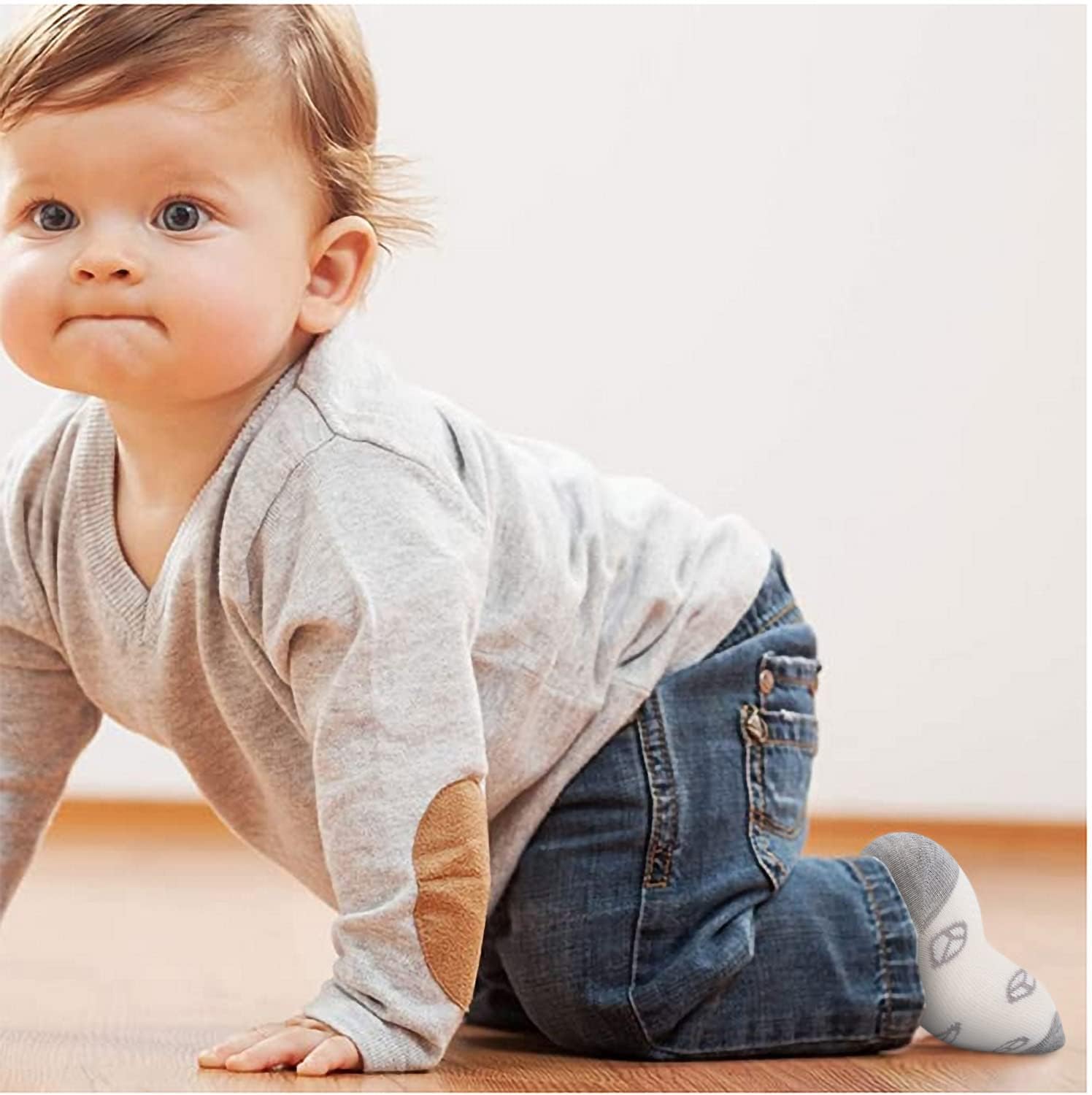 Baby Boy Socks, Non Slip Toddler Socks, 12 Pairs Cotton Grip Socks Crew Socks Grippy Socks for Baby Boy - Image 6