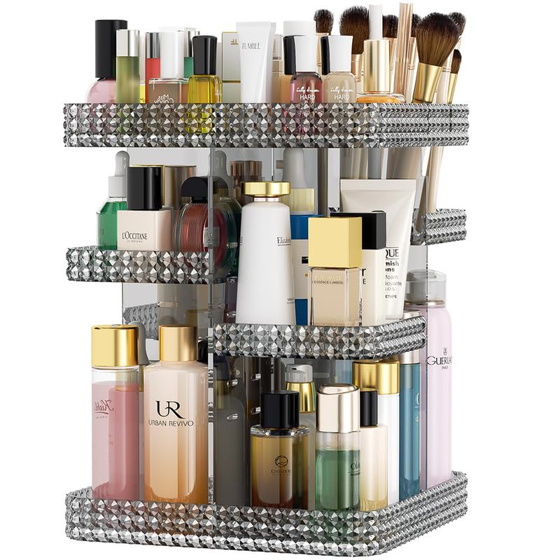 Organizador de maquillaje, organizador de cosméticos giratorio de 360, soporte giratorio de carrusel de maquillaje ajustable para bricolaje,