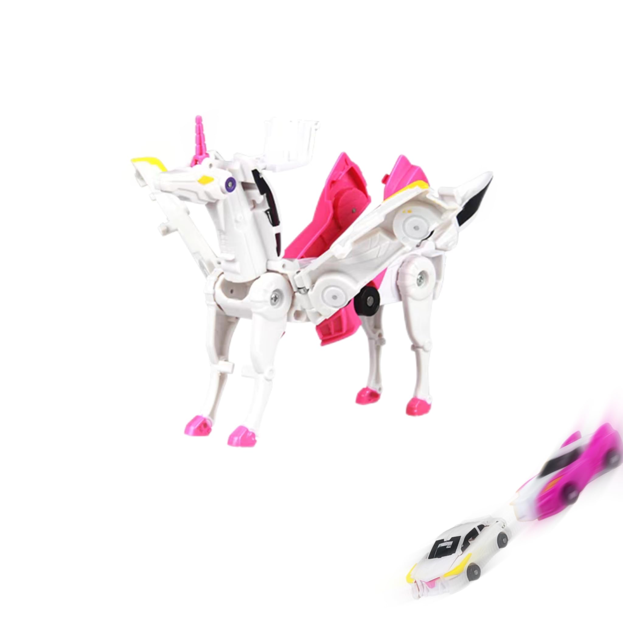 Will Like Pack of 2 Unicorn Robots, Transforming Car Robot Toy, Unicorn Cars Toy, Collision Deformation Combined, Unicorn Robot Toy, Flying Horse Toy Car (Pink)