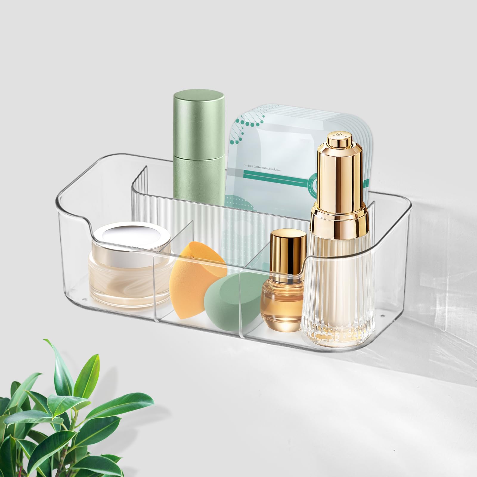 Poeland Wall Mounted Storage Organizer, Hanging Makeup Organizer with 4 Compartments, Clear Storage Box for Bathroom, Bedroom (Transparent)