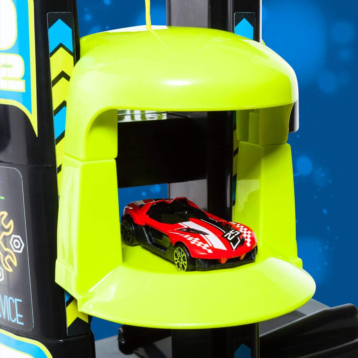 MOLTO | Parking Vert de 7 étages avec Garage, rampes, buanderie, Ascenseur, Station-Service et Zone grasse | Comprend 10 Voitures et tapisseries | Jouets éducatifs pour Enfants | + 3 Ans