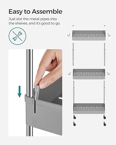 Miniatura 7 de SONGMICS - Estante de 3 niveles, con ruedas, ahorro de espacio, para baño, cocina, sala, oficina, 15.7 x 8.7 x 23.6 pulgadas