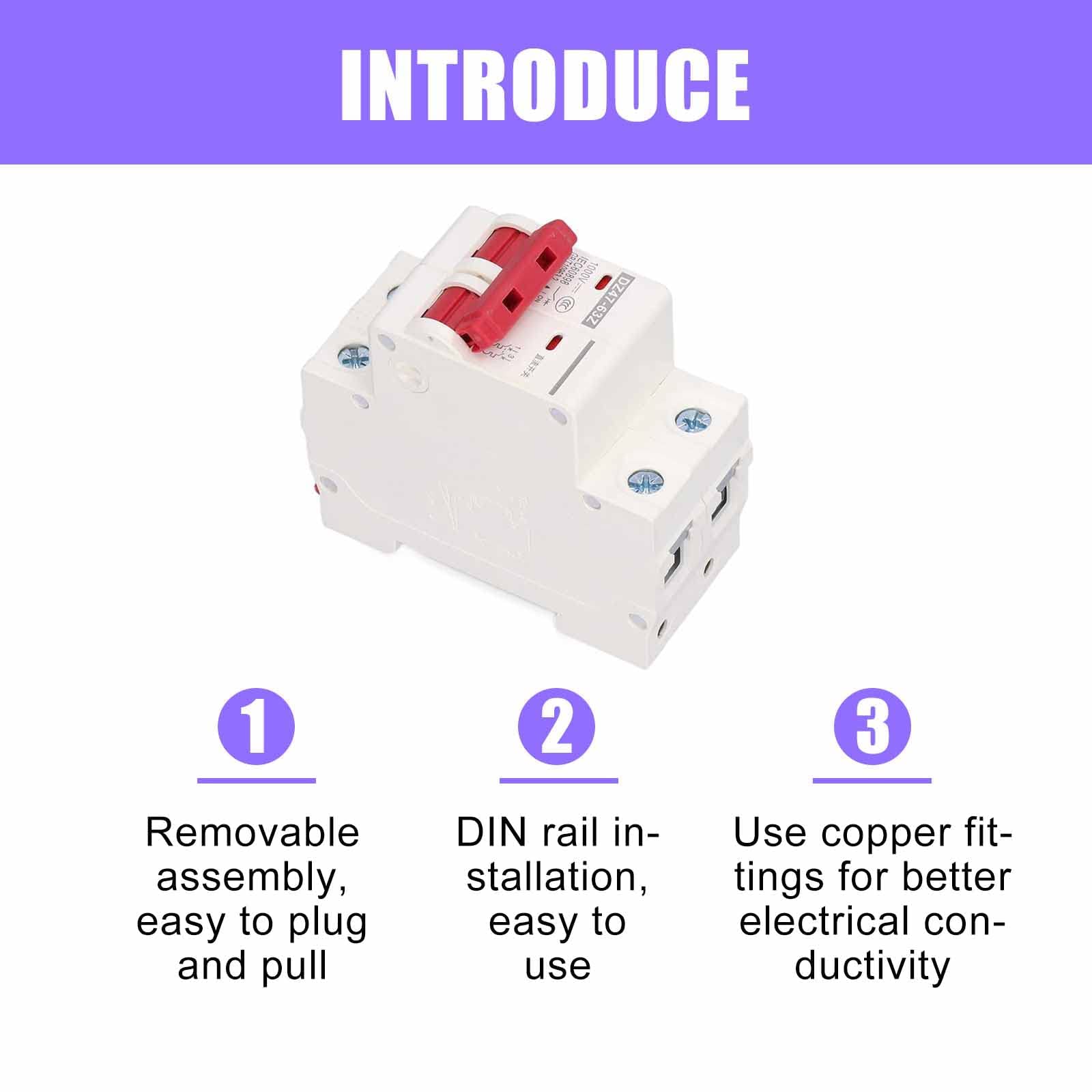 2 interruttori di circuito DC, 1000 V, DZ47 – 63Z-2P, protezione del circuito DC, interruttore a corrente residua, mini interruttore automatico di sicurezza DIN (50 A)