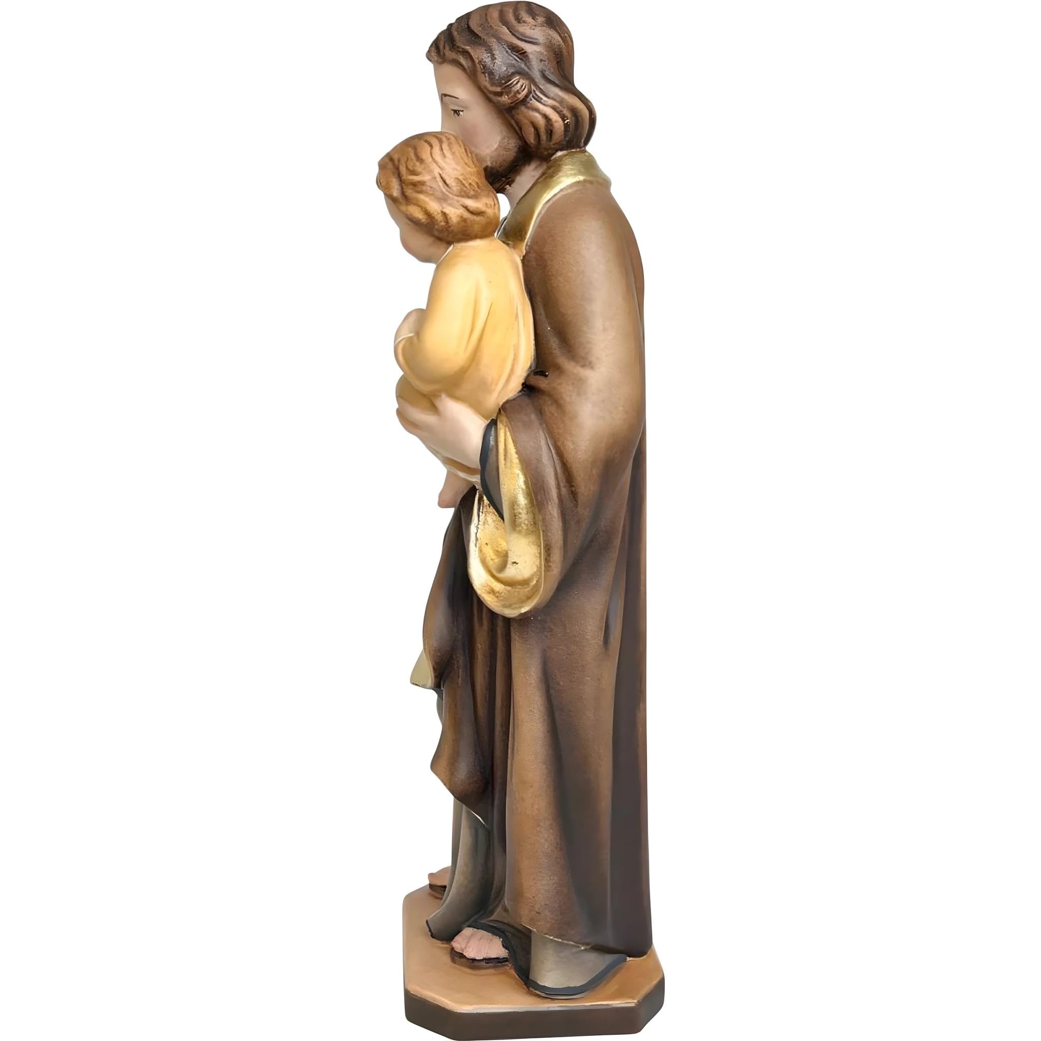 Heiliger Josef mit Jesuskind und Lilie aus Holz 12 cm | Naturholz in Gröden | Krippenfigur