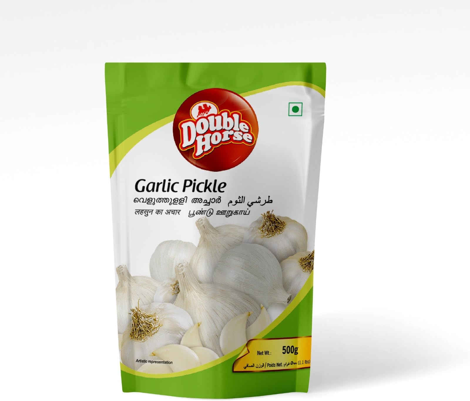 Double Horse Authentic Kerala Style Garlic Pickle (500 g)| Lahsun ka Achaar |Velthulli Achaar| Organic | Poondu Oorugai |Export Quality|Spicy & Tangy | Home Made