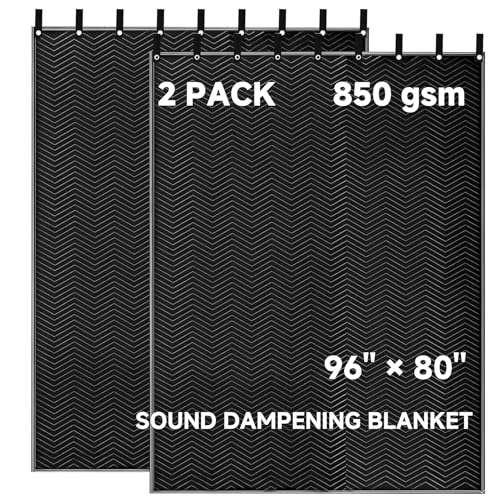 2 Pack Large Sound Dampening Blankets - 96' x 80' Heavy Duty 850GSM Acoustic Blankets for Studio Soundproofing, Noise Reduction in Rooms, Home Theaters | Grommets for Easy Hanging, Light Blocking