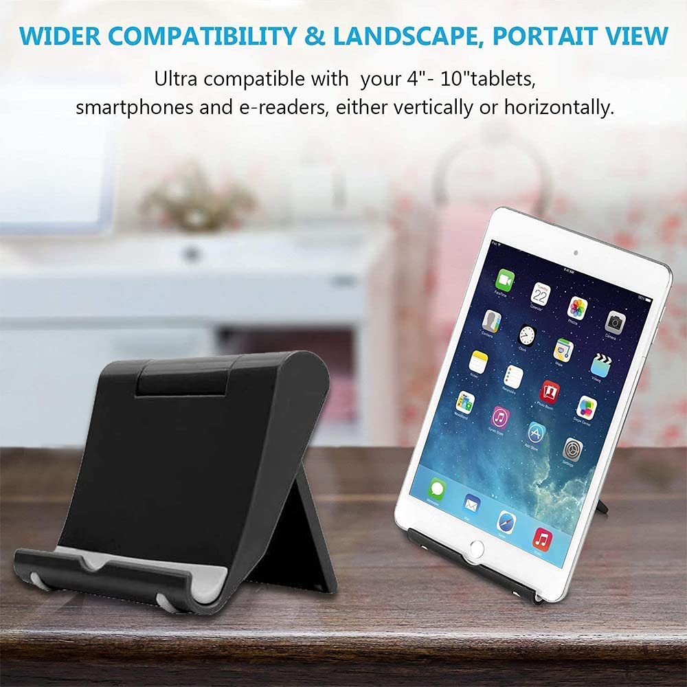 E4M Supporto Pieghevole Porta Cellulare da Tavolo Universale per Smartphone iPhone e Tablet Nero