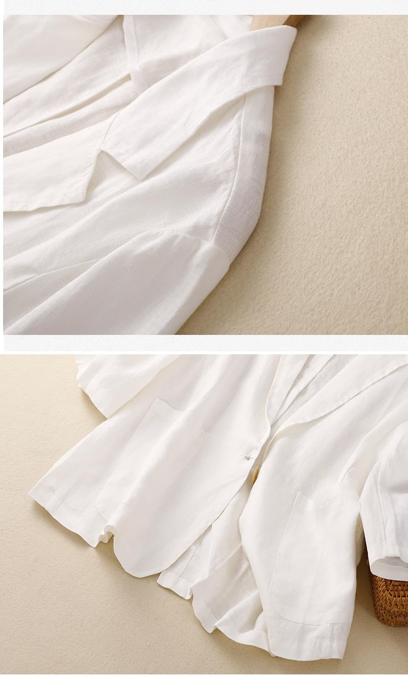 Blazer per Le Donne Blazer da Donna in Lino Manica A 3/4 Revers A Lancia Giacca Estiva Un Bottone con Tasca Leggero Classico da Ufficio da Lavoro Casual da Sposa Abiti