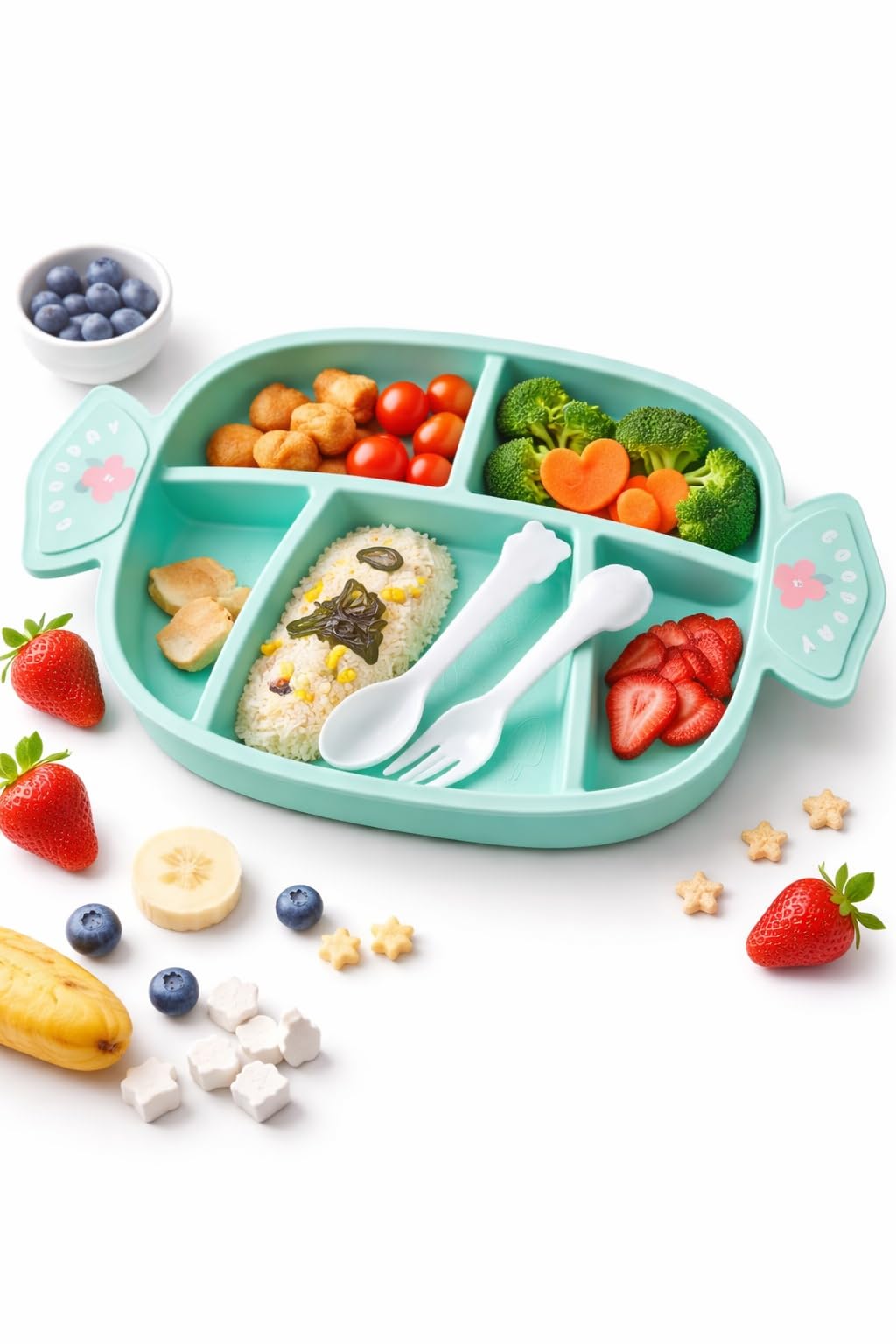 Kids Feeding Plate with Spoon & Fork | Candy Shape Baby Food Plate with Divided Sections | BPA-Free, Microwave & Dishwasher Safe | Toddler & Kids Tableware (0+ Years)-image-0